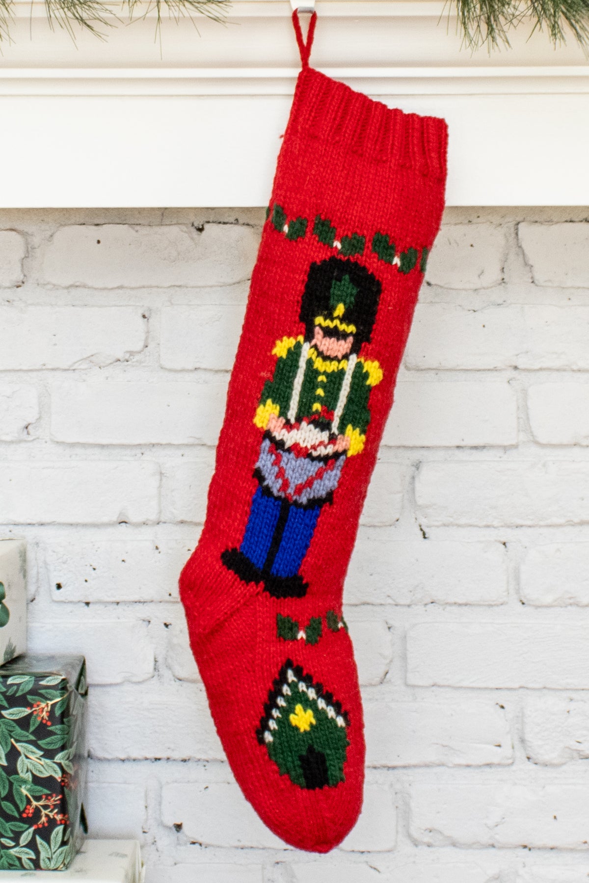 Drummer Boy Hand Knit Wool Christmas Stocking