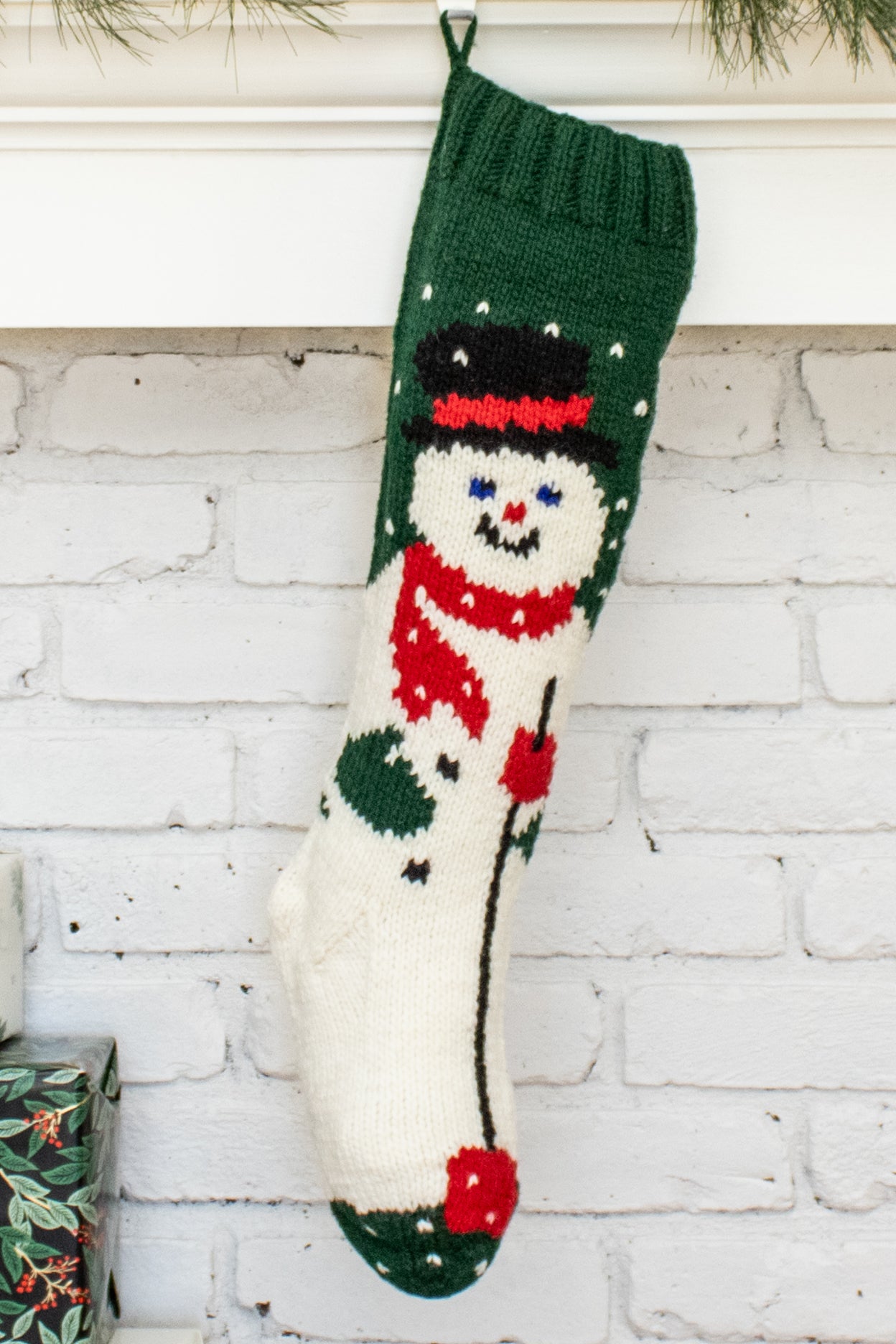 Personalized Green Wool Snowman Christmas Stocking