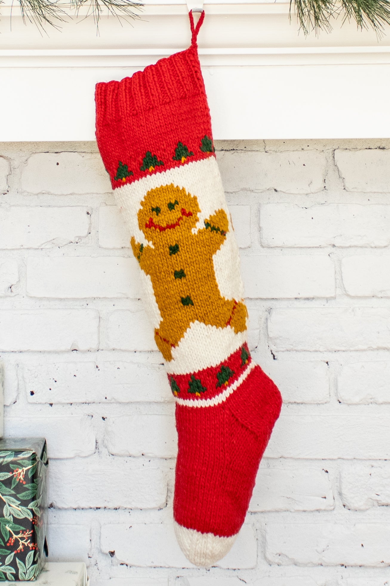 Gingerbread Boy Hand Knit Christmas Stocking
