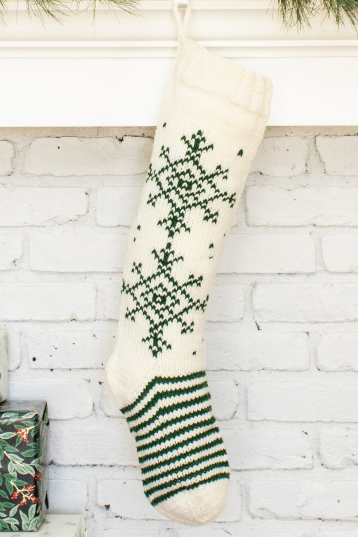 White and Green Snowflake Personalized Christmas Stocking