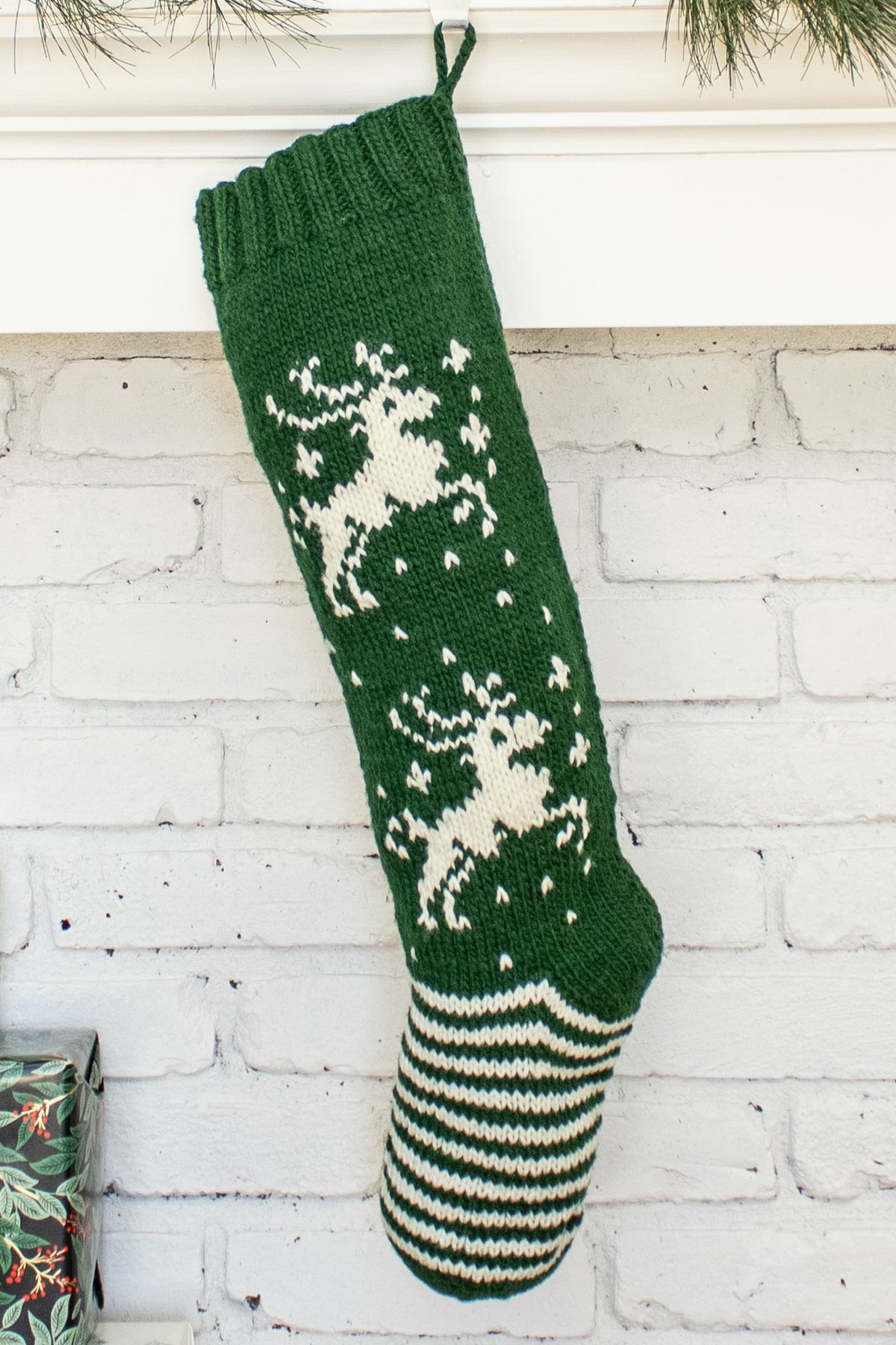Green and White Reindeer Personalized Christmas Stocking