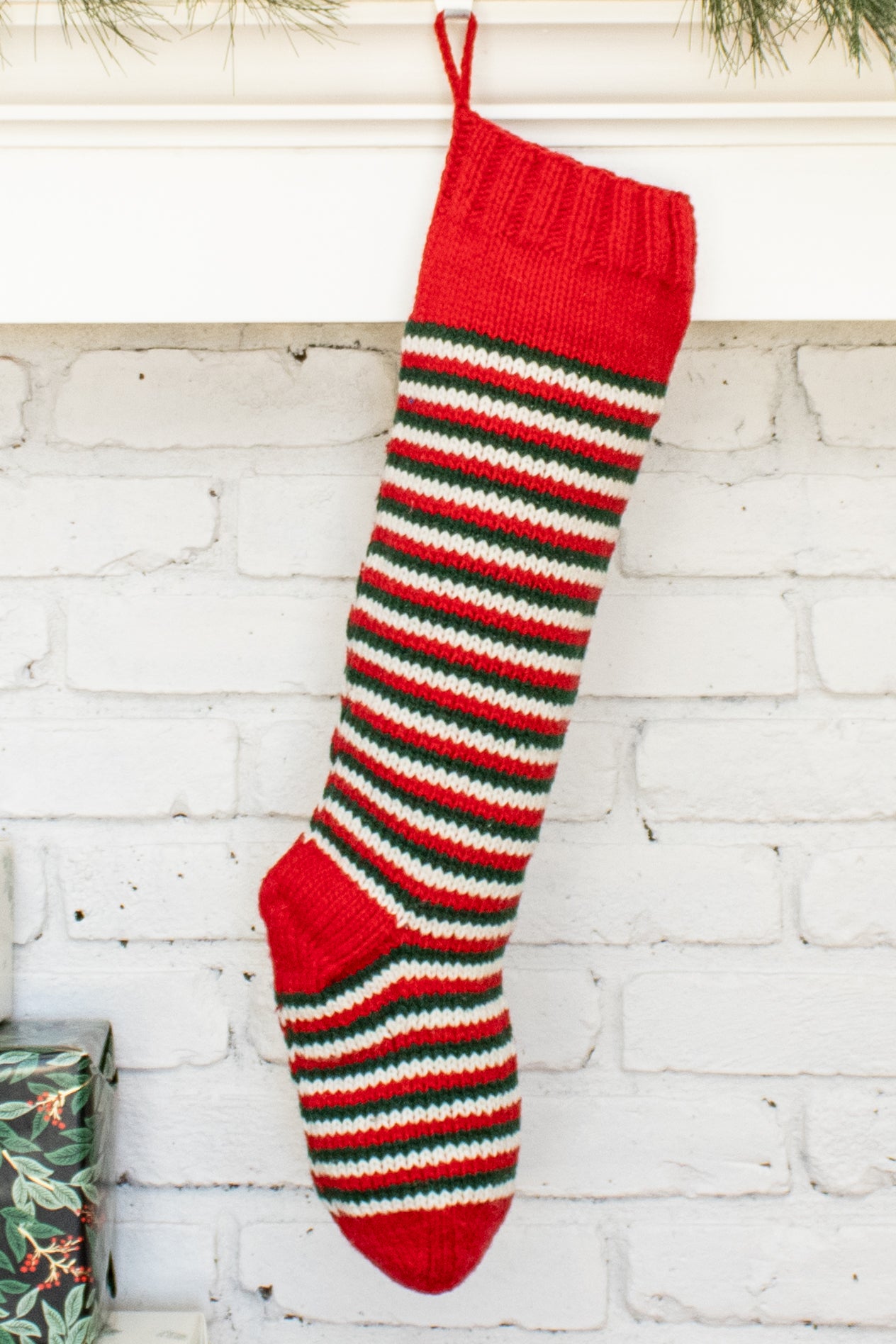 Red White Green Striped Christmas Stocking