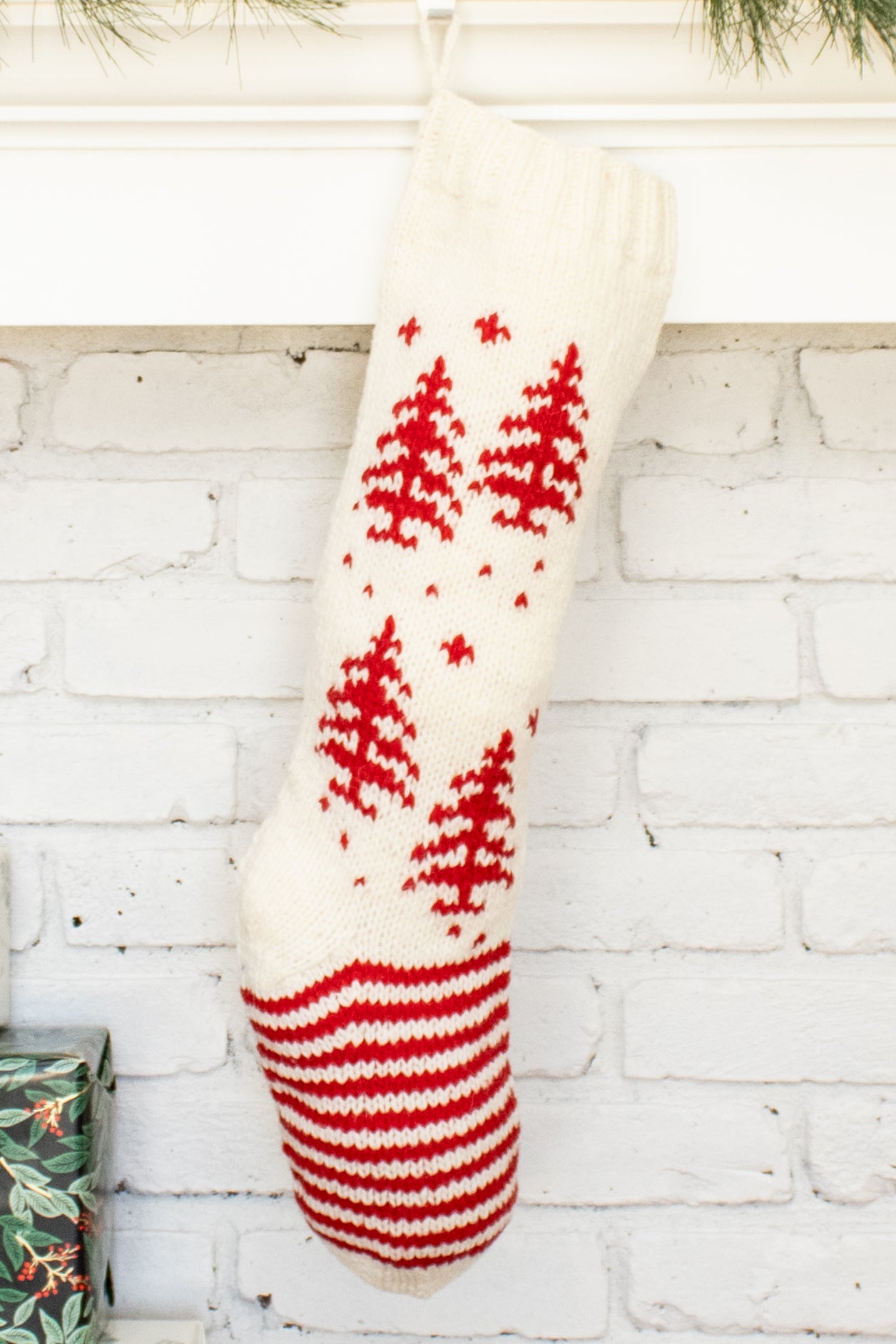 White and Red Tree Personalized Christmas Stocking