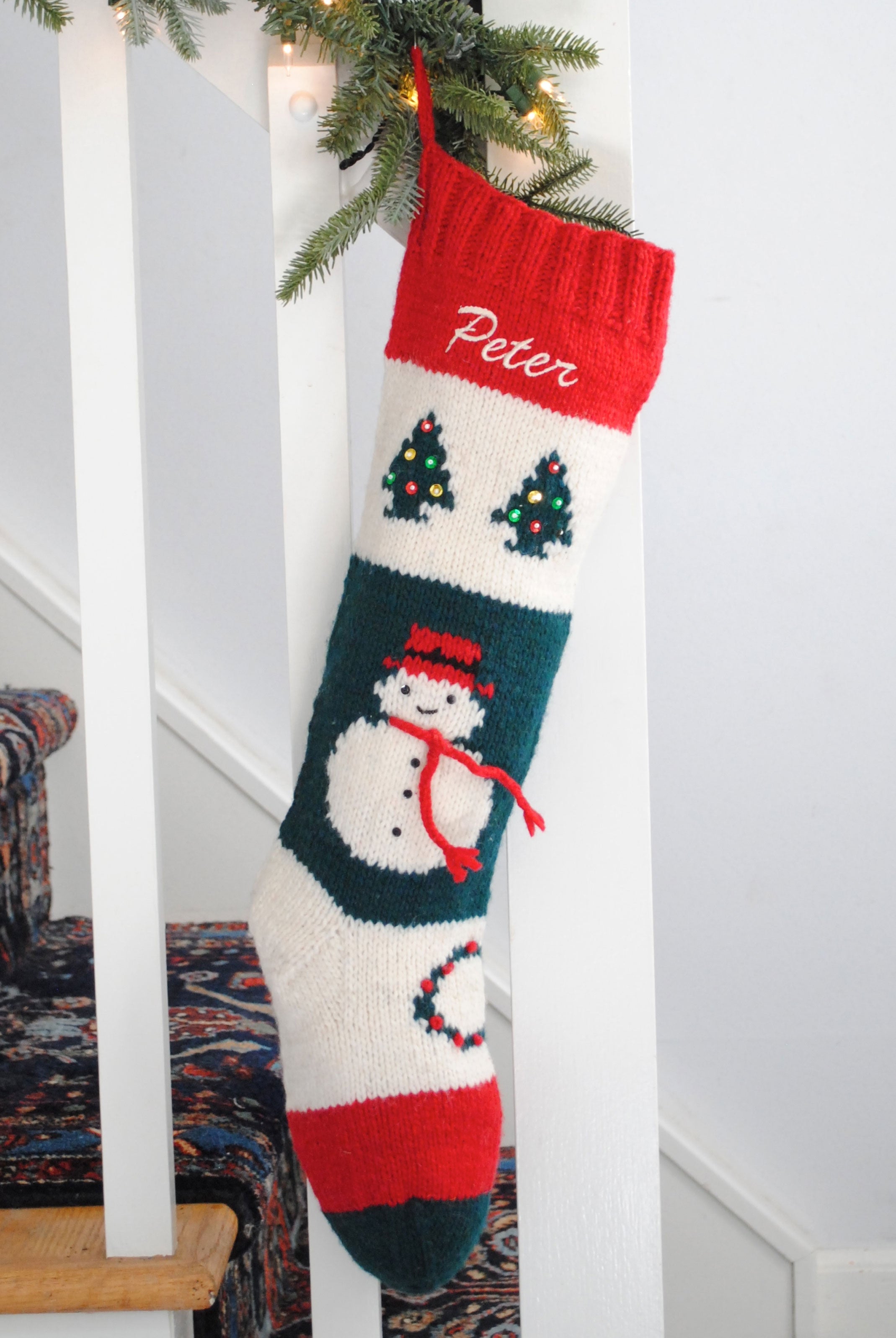 Bernat Snowman hand knit Christmas Stocking