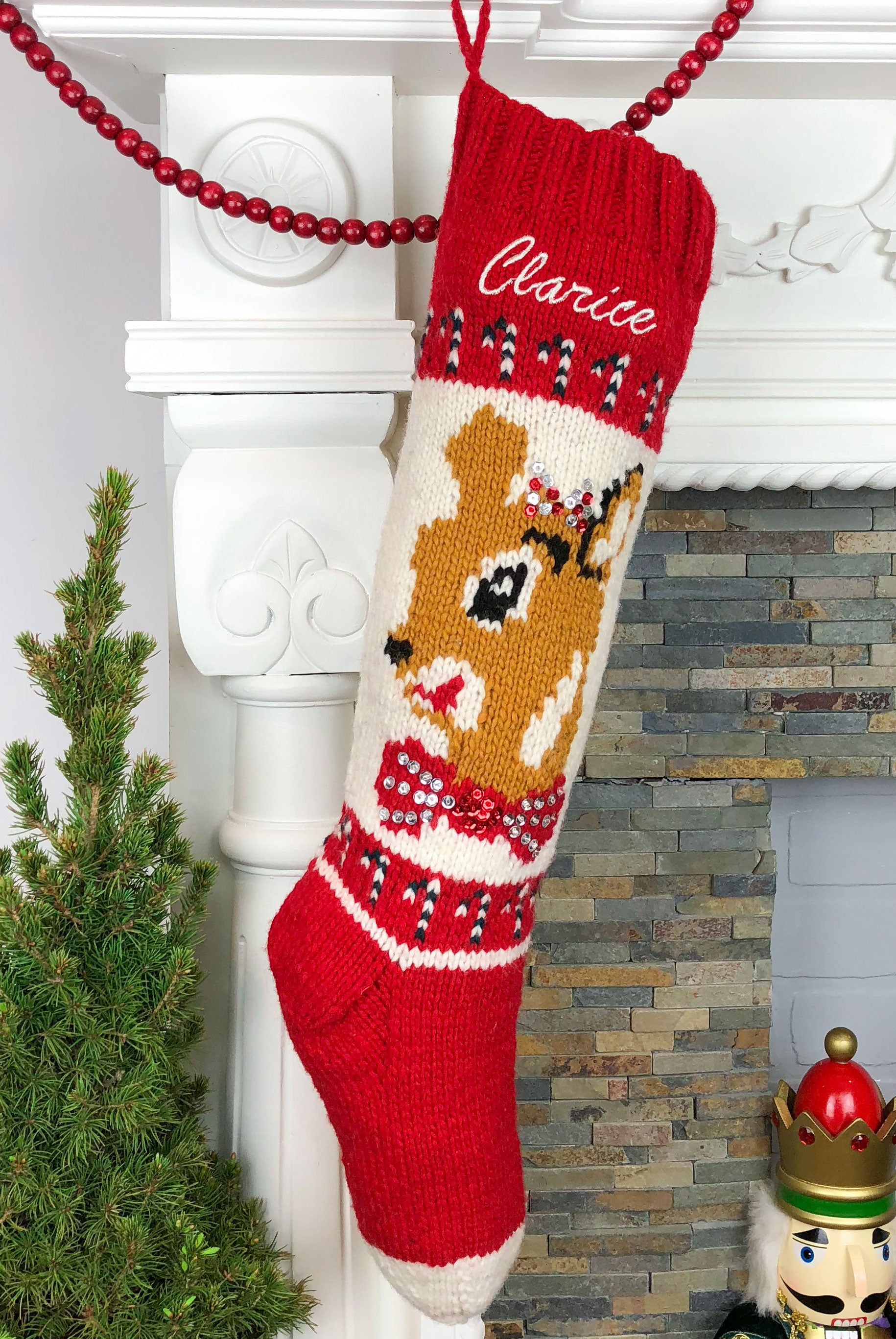 Personalized Christmas Stocking Hand Knit Wool