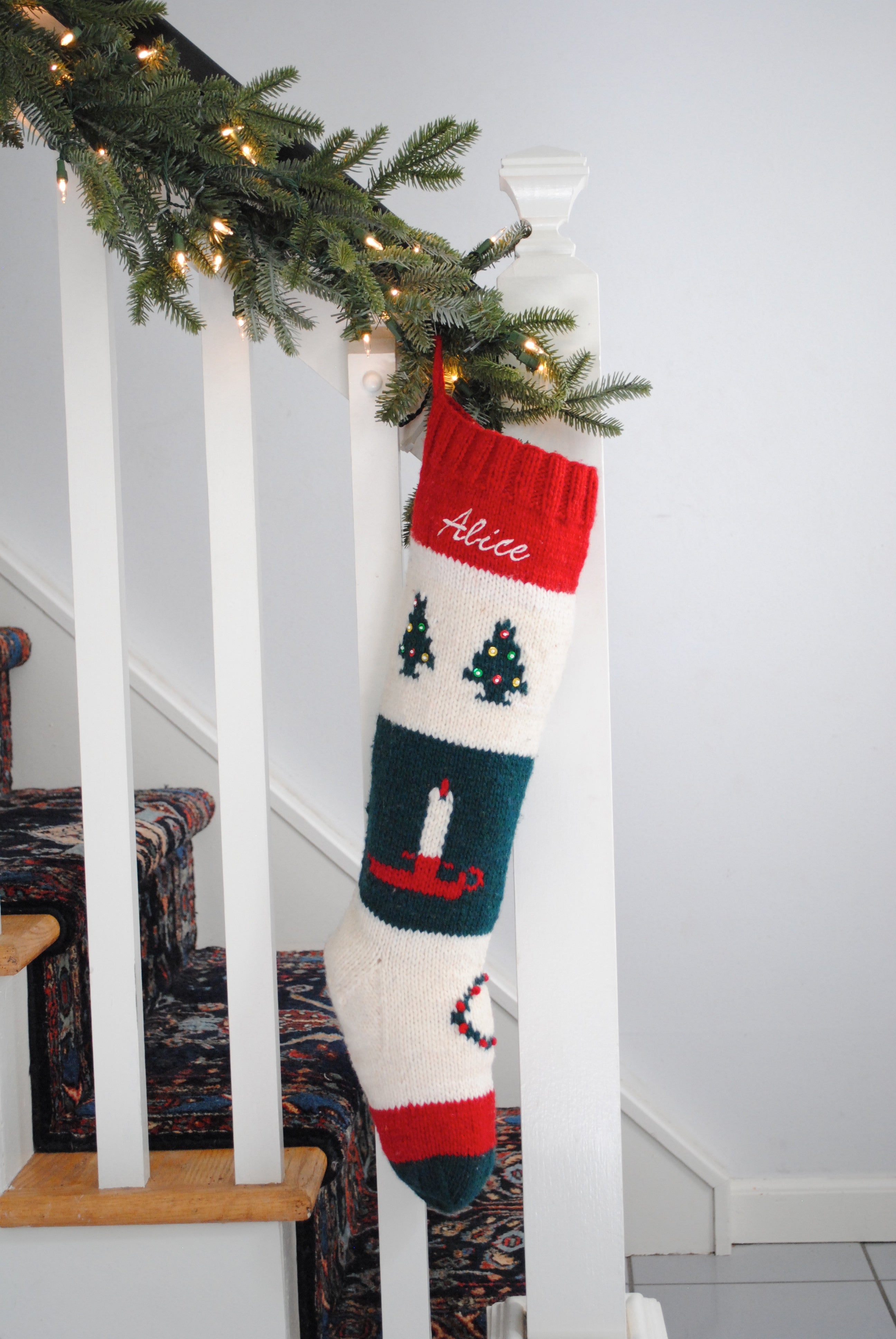 Personalized Christmas Stocking Hand Knit Wool