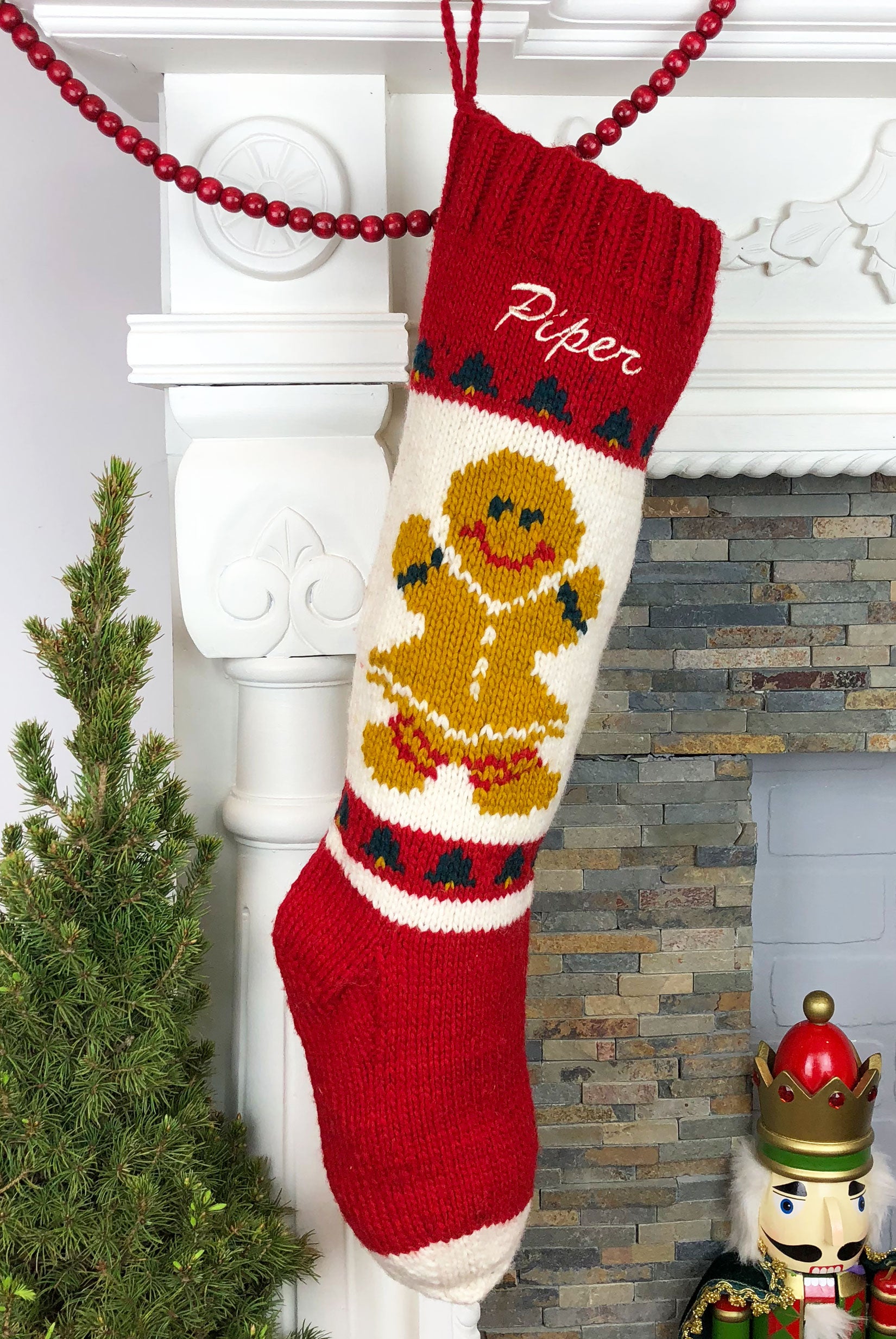 Gingerbread Girl Hand Knit Personalized Christmas Stocking