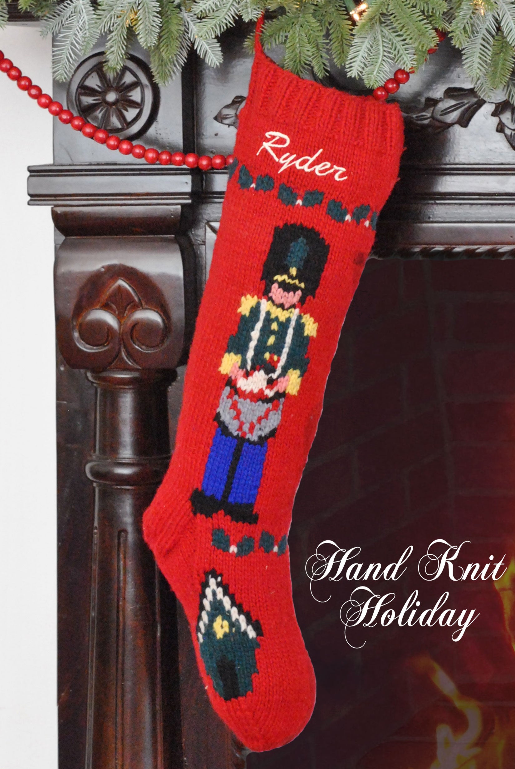 Drummer Boy Hand Knit Wool Christmas Stocking