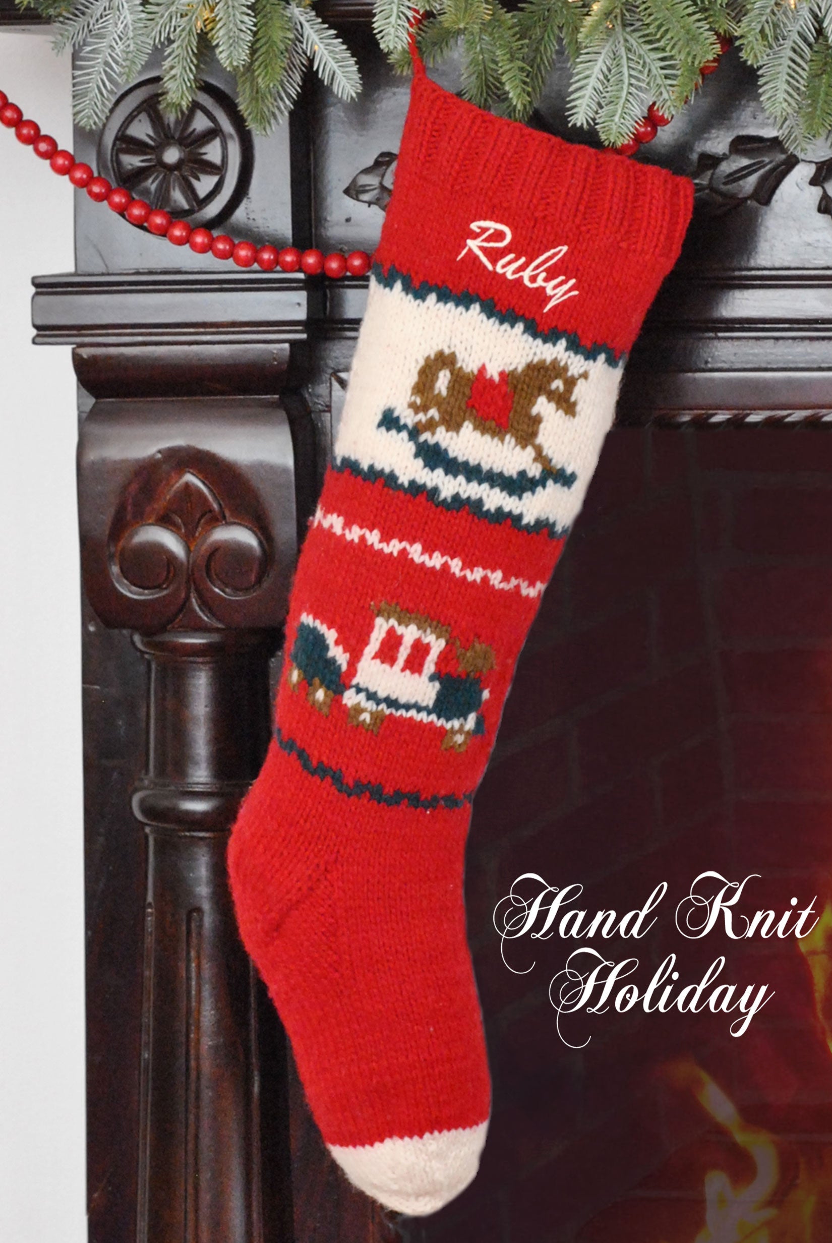 Personalized Christmas Stocking Hand Knit Wool