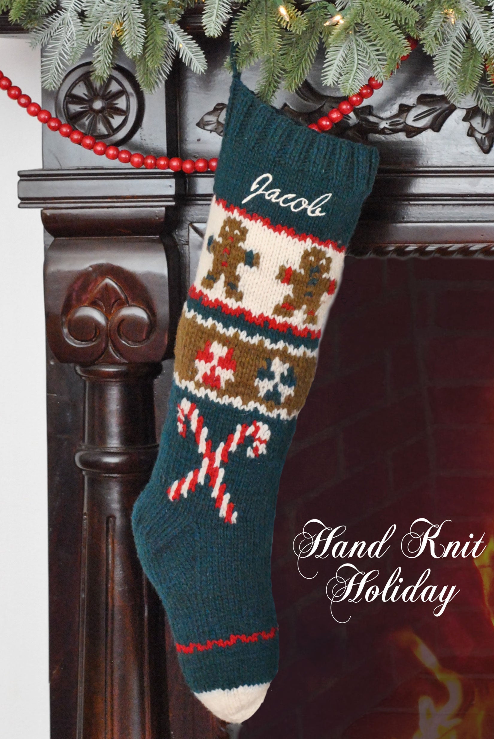 Gingerbread Knit Wool Christmas Stocking