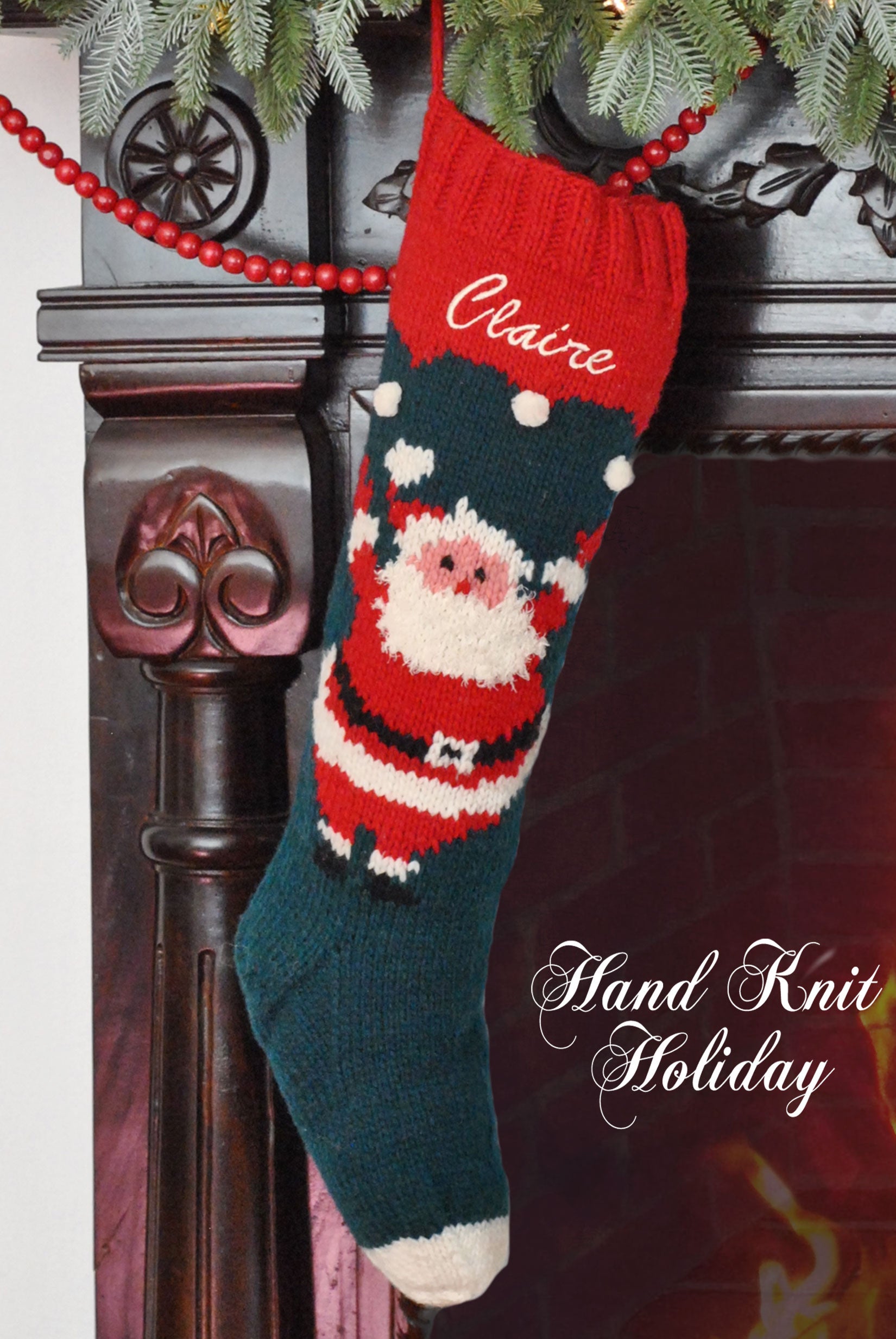 Personalized Christmas Stocking Hand Knit Wool