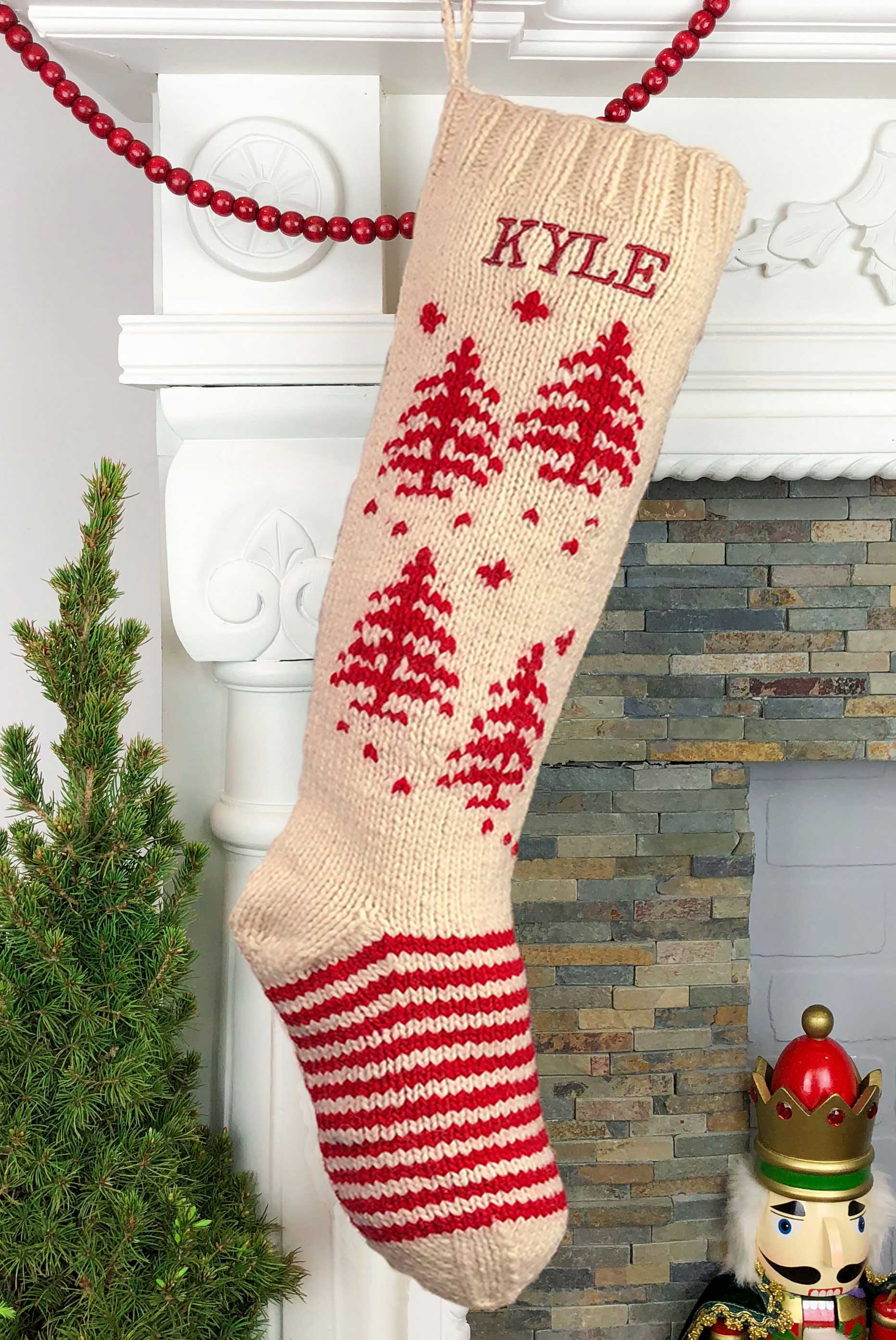 White Red Tree Personalized Christmas Stocking
