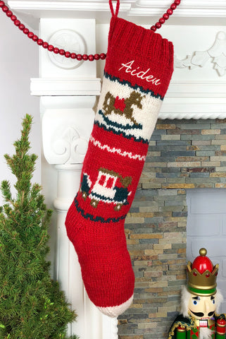 Rocking Horse Hand Knit Christmas Stocking