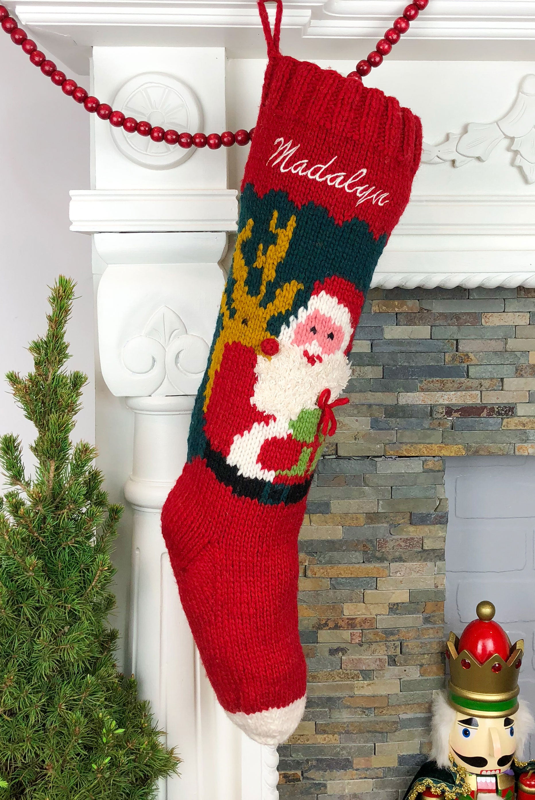 Personalized Christmas Stocking Hand Knit Wool