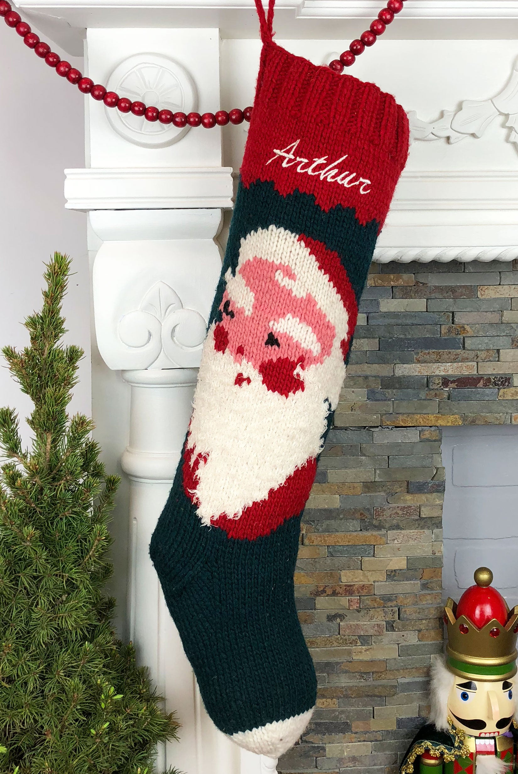 Santa Hand Knit Personalized Christmas Stocking