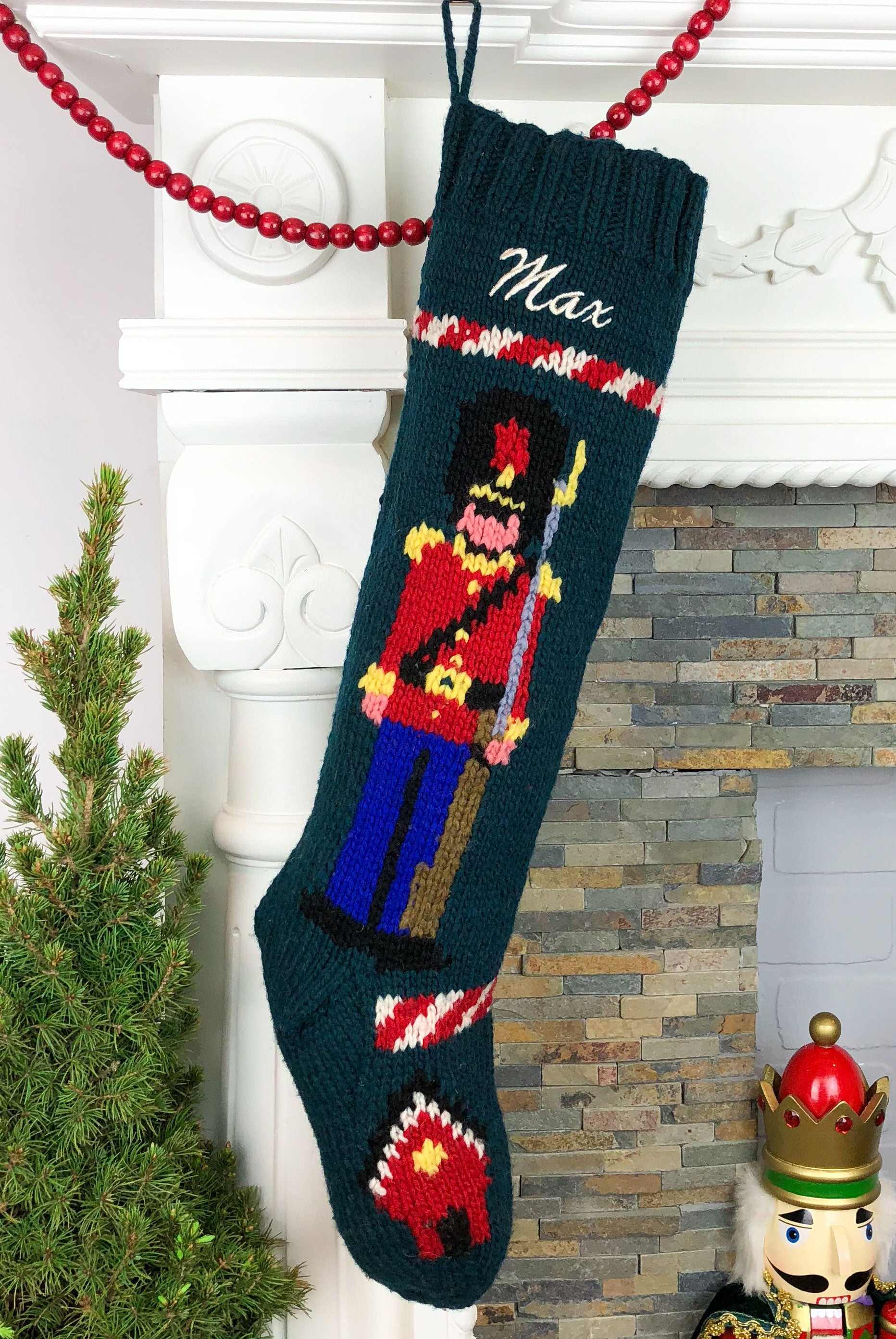 Personalized Christmas Stocking Hand Knit Wool