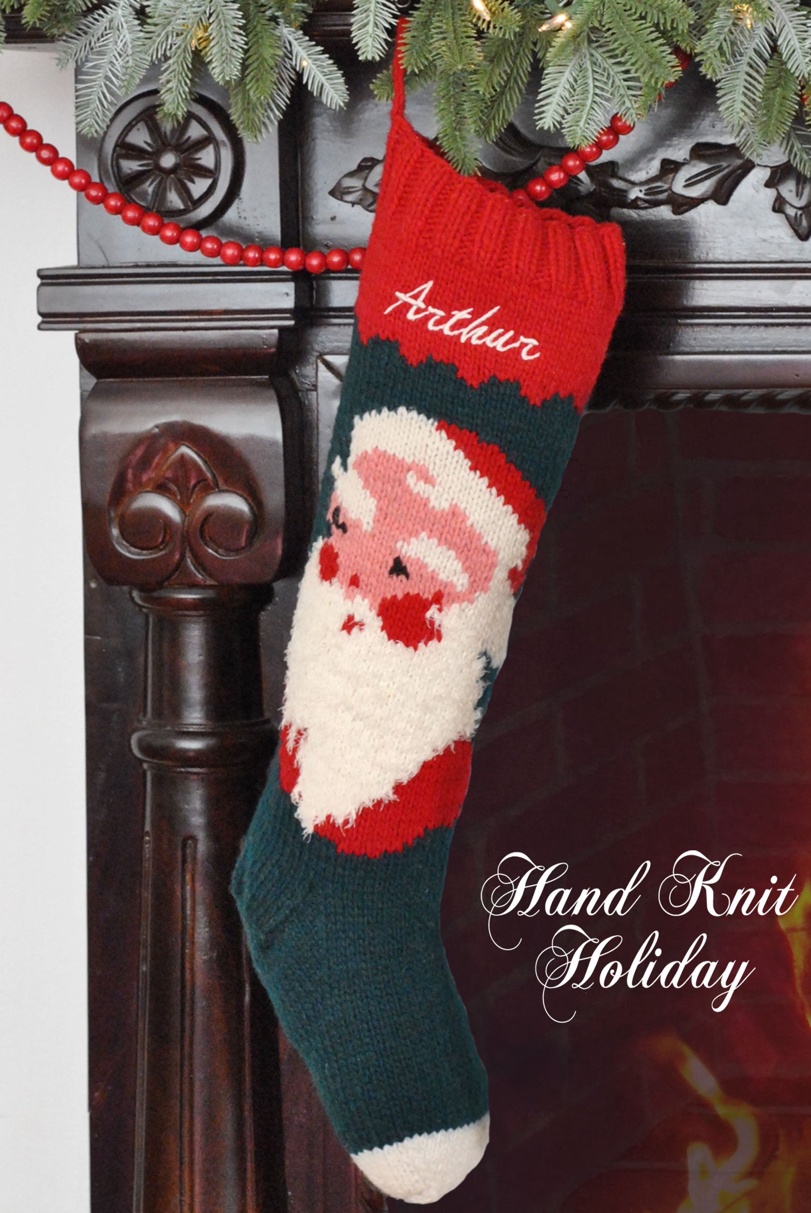 Personalized Christmas Stocking Hand Knit Wool