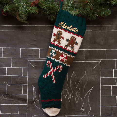 Gingerbread Knit Wool Christmas Stocking