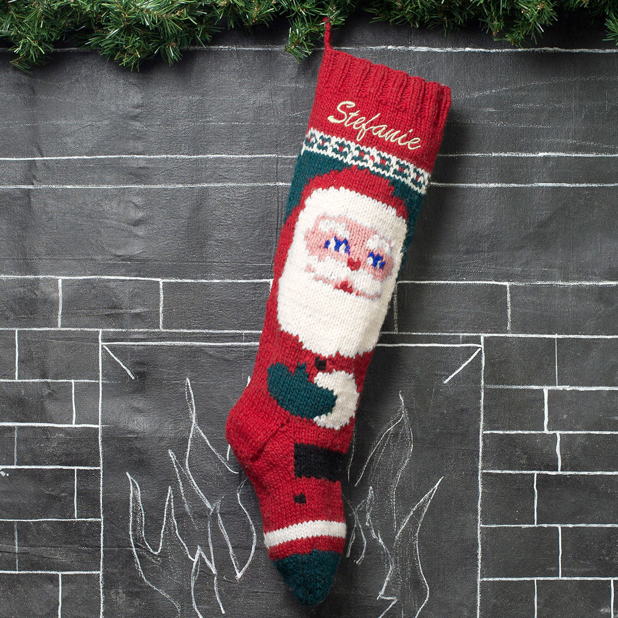 Mary Maxim Hand Knit Santa Christmas Stocking