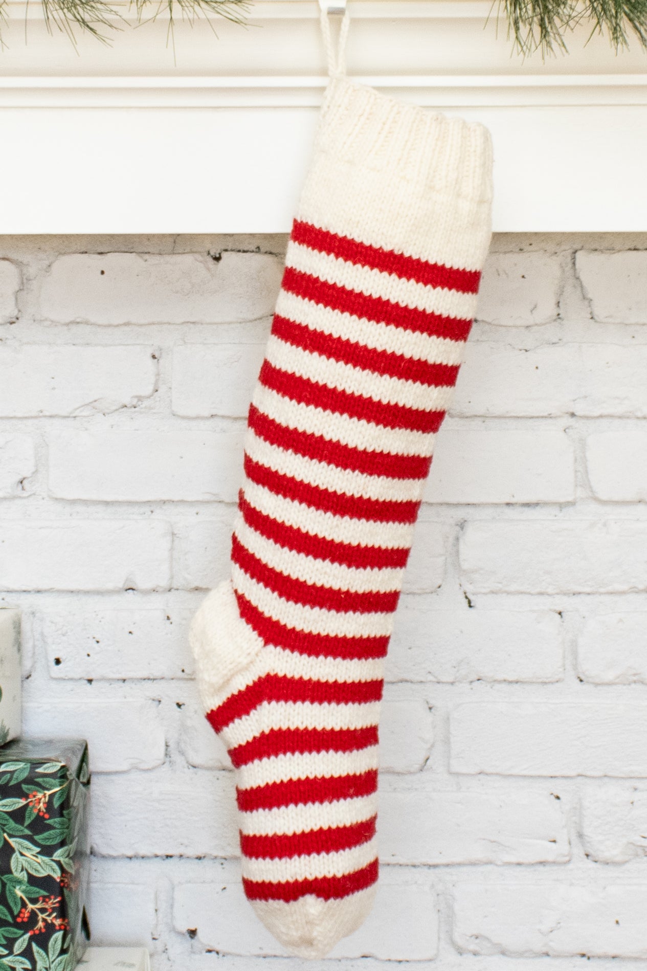 White and Red Stipes Personalized Christmas Stocking