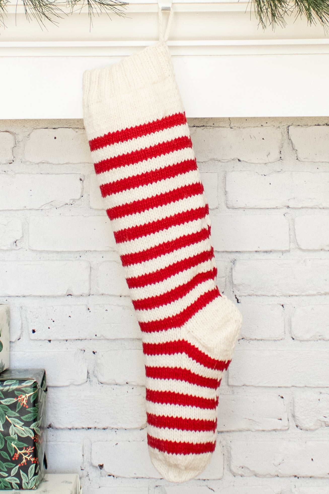 White and Red Stipes Personalized Christmas Stocking