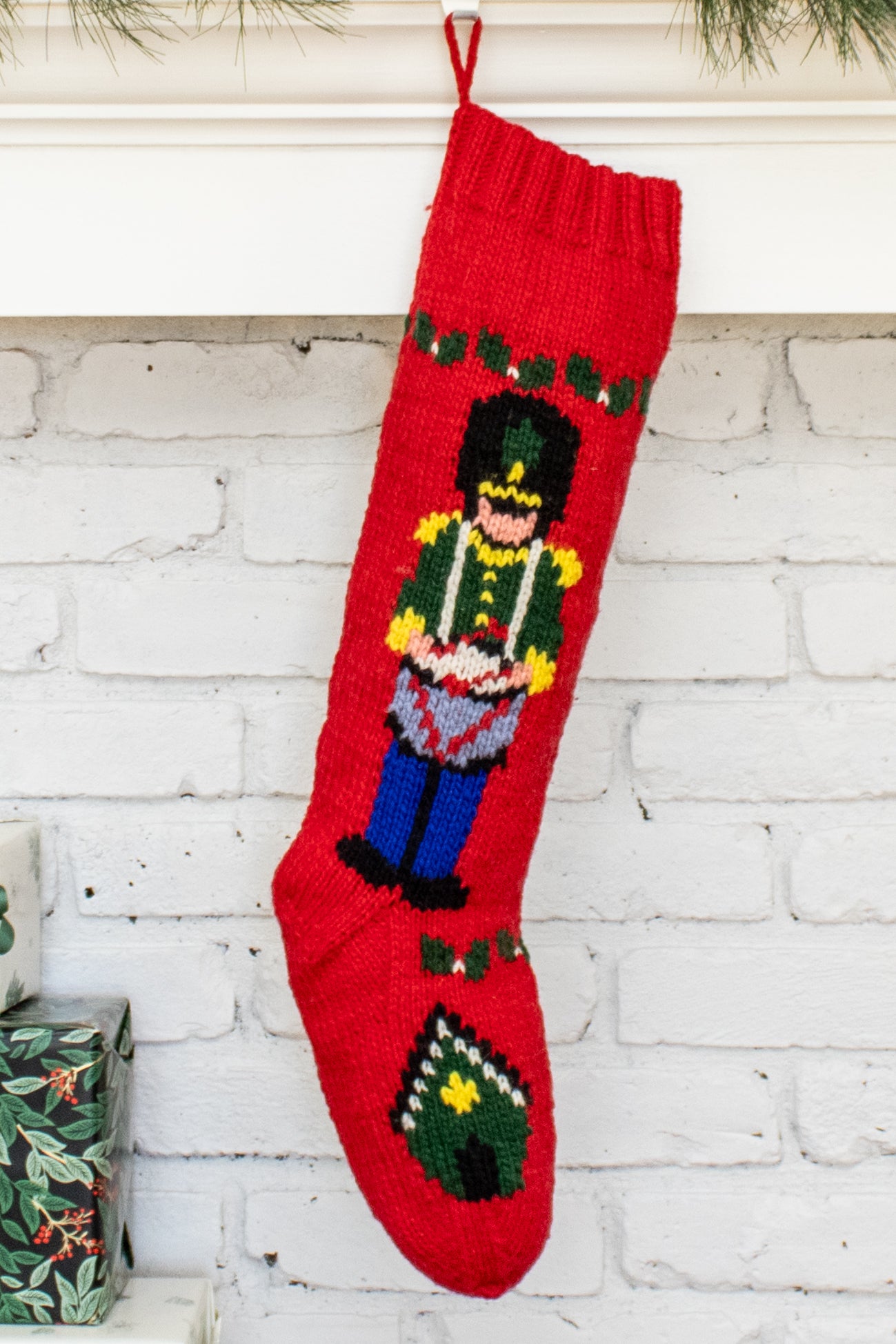 Drummer Boy Hand Knit Wool Christmas Stocking