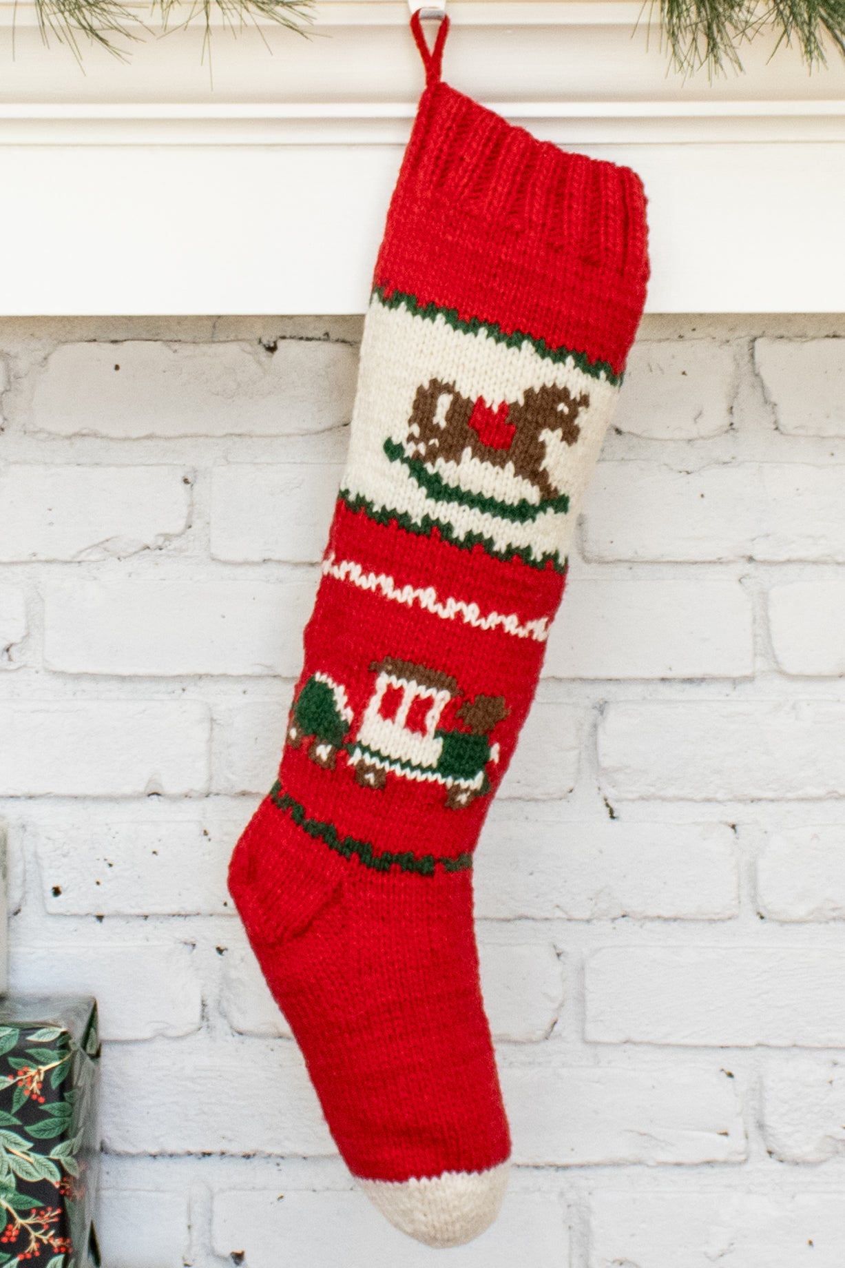 Rocking Horse Hand Knit Christmas Stocking