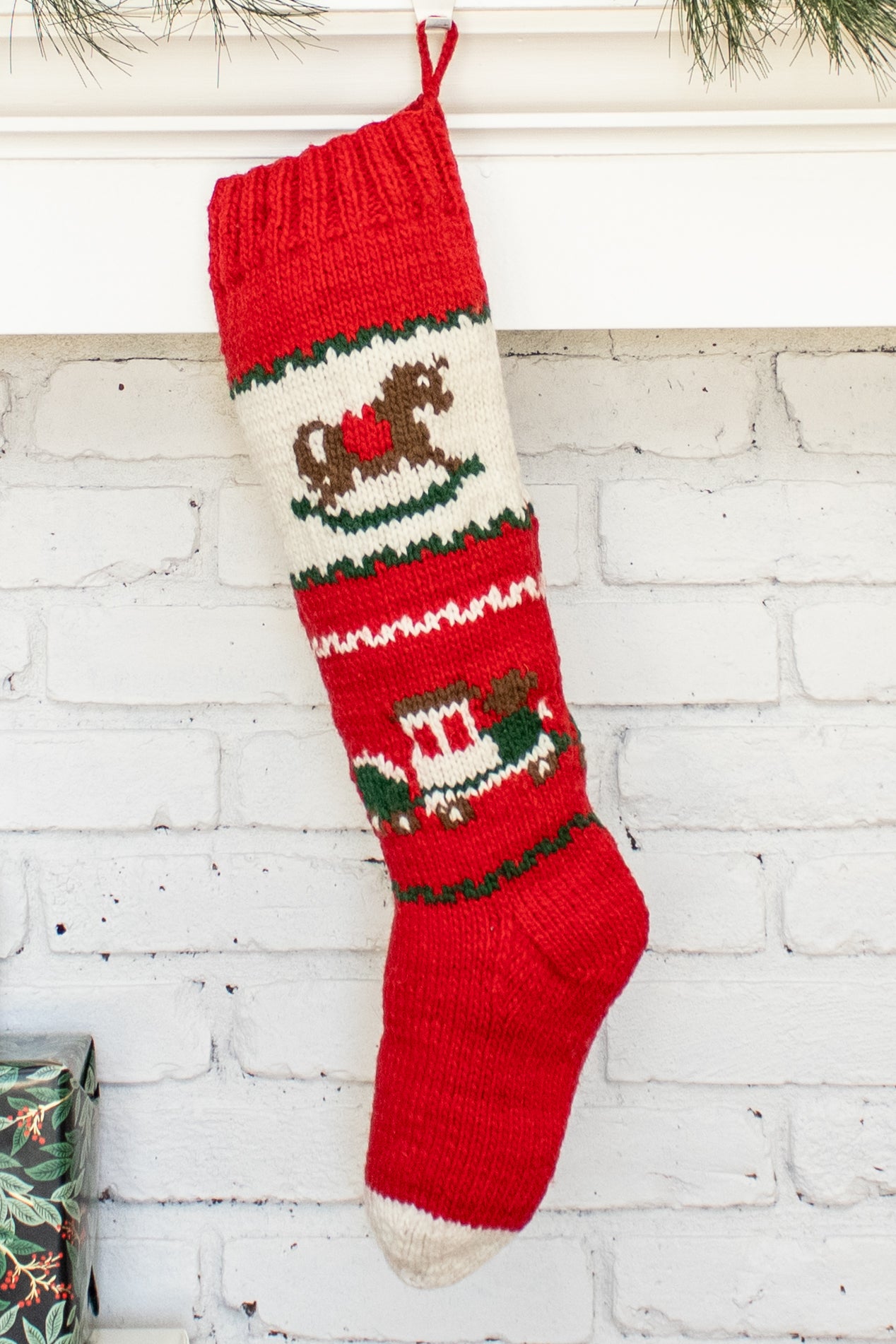 Rocking Horse Hand Knit Christmas Stocking
