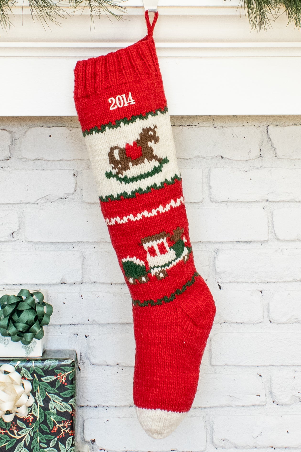 Rocking Horse Hand Knit Christmas Stocking