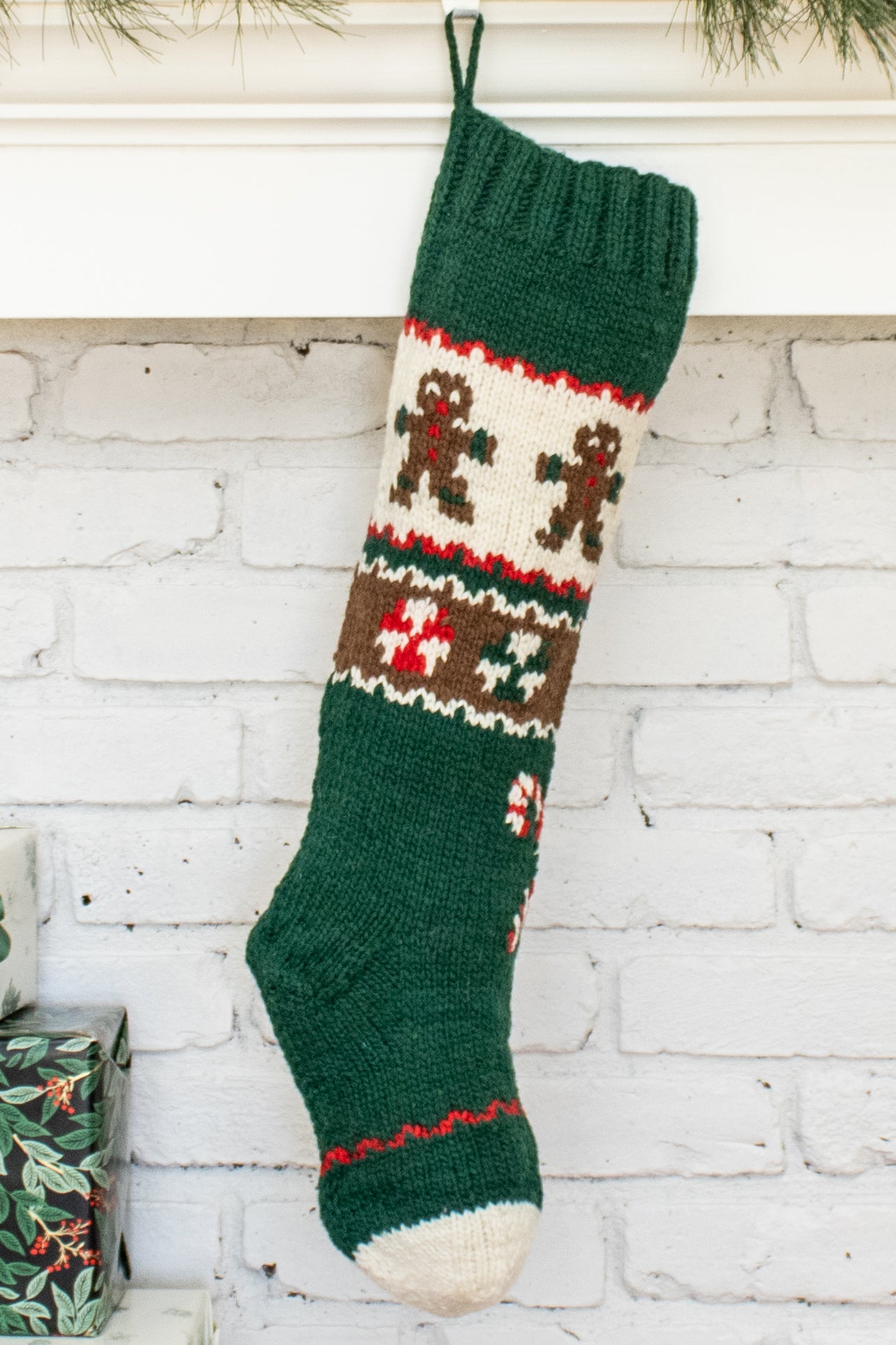 Gingerbread Knit Wool Christmas Stocking