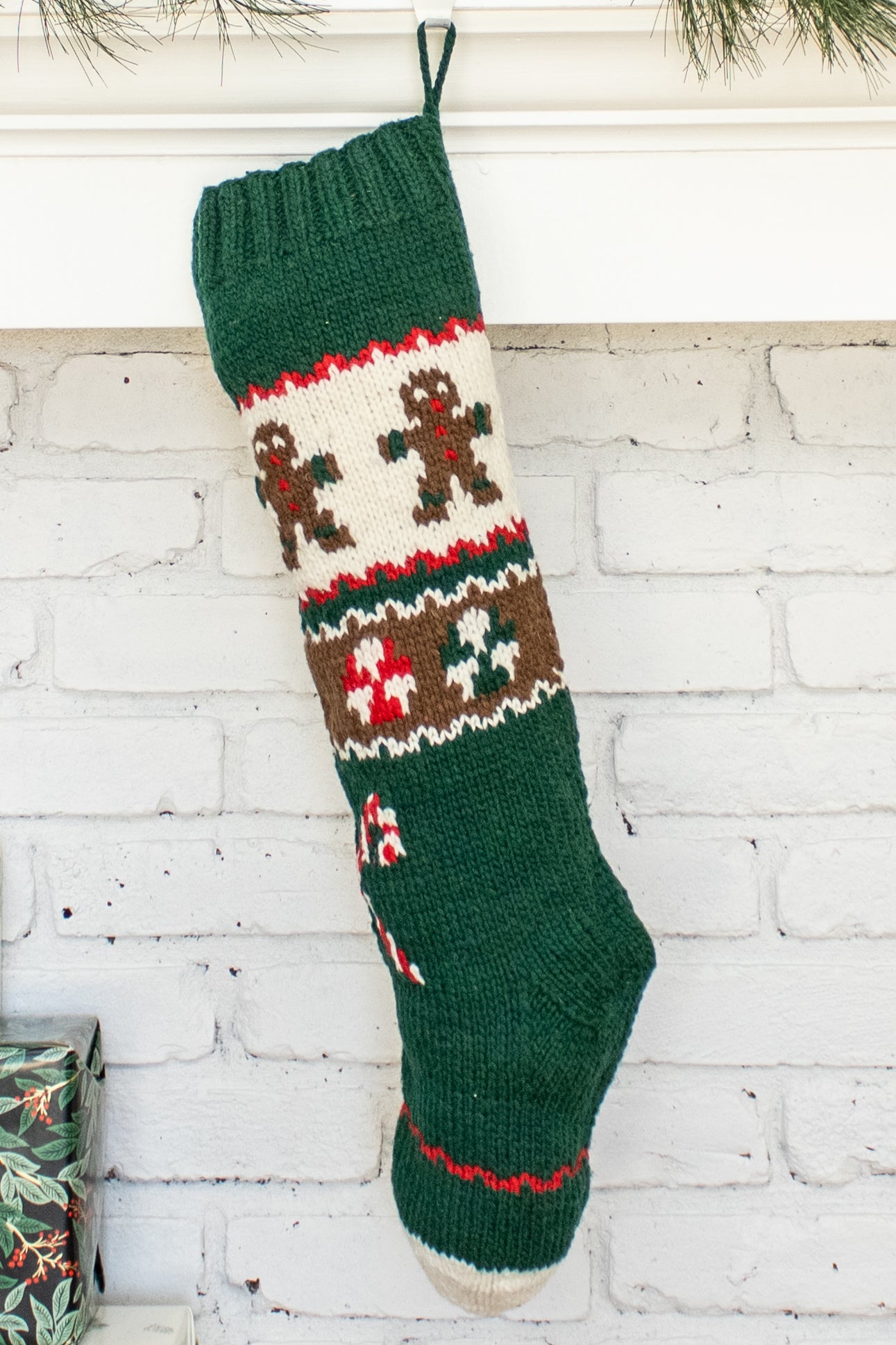 Gingerbread Knit Wool Christmas Stocking