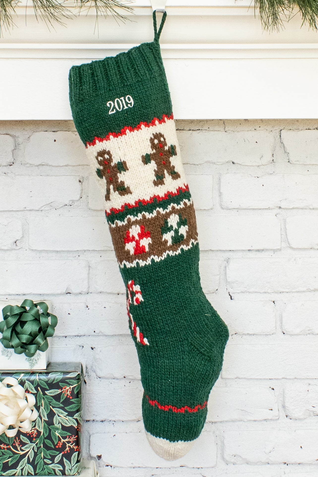 Gingerbread Knit Wool Christmas Stocking