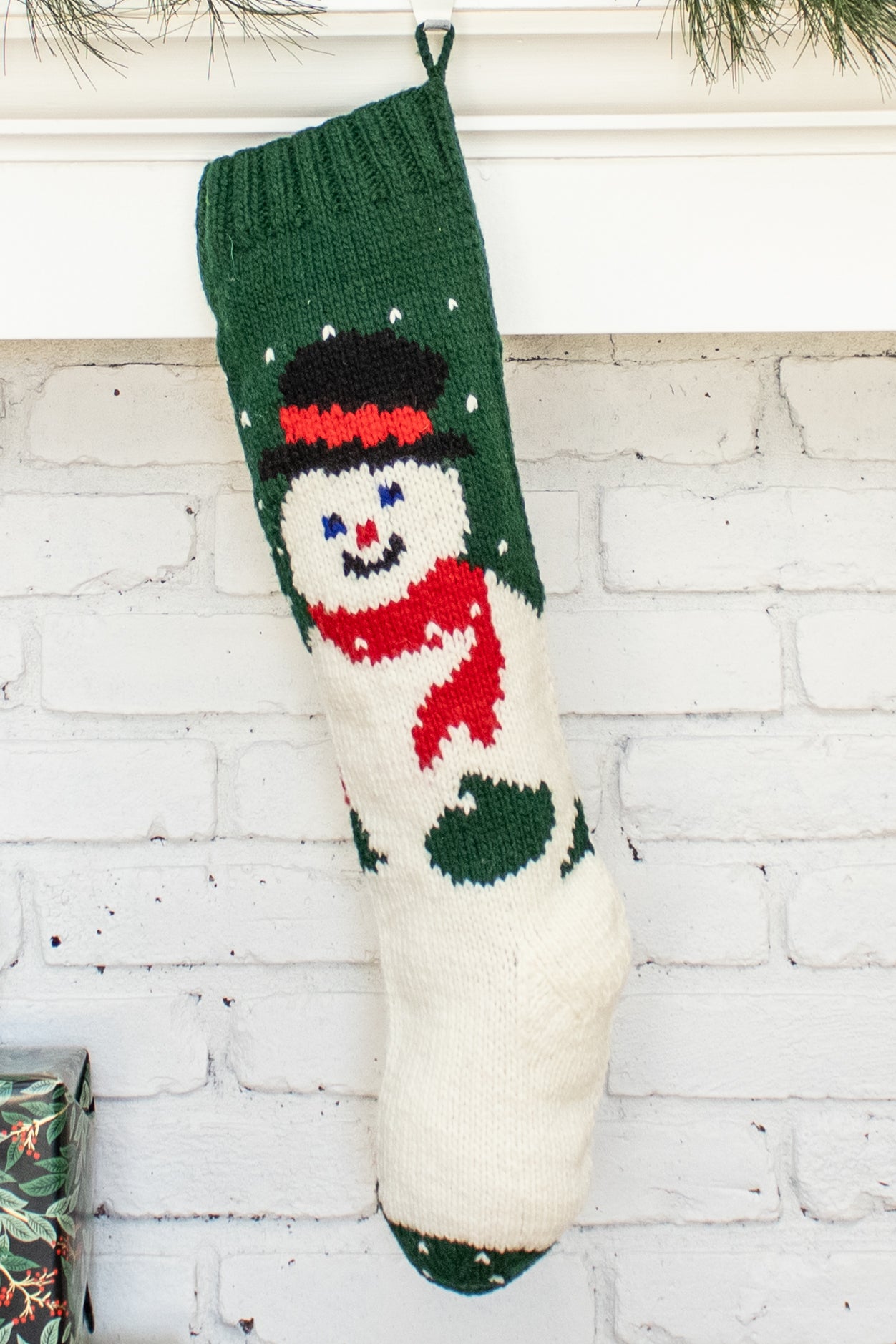 Personalized Green Wool Snowman Christmas Stocking