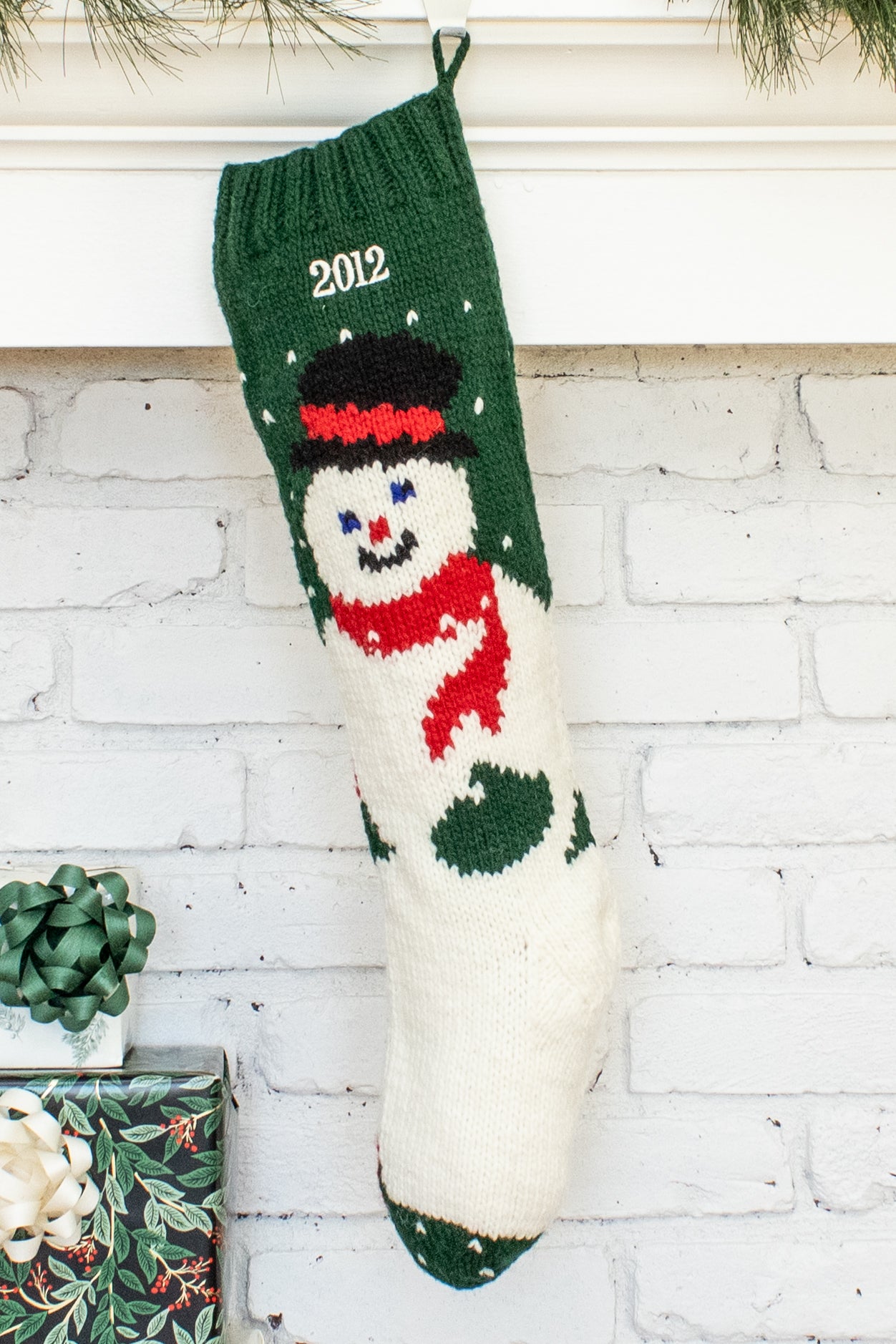 Personalized Green Wool Snowman Christmas Stocking