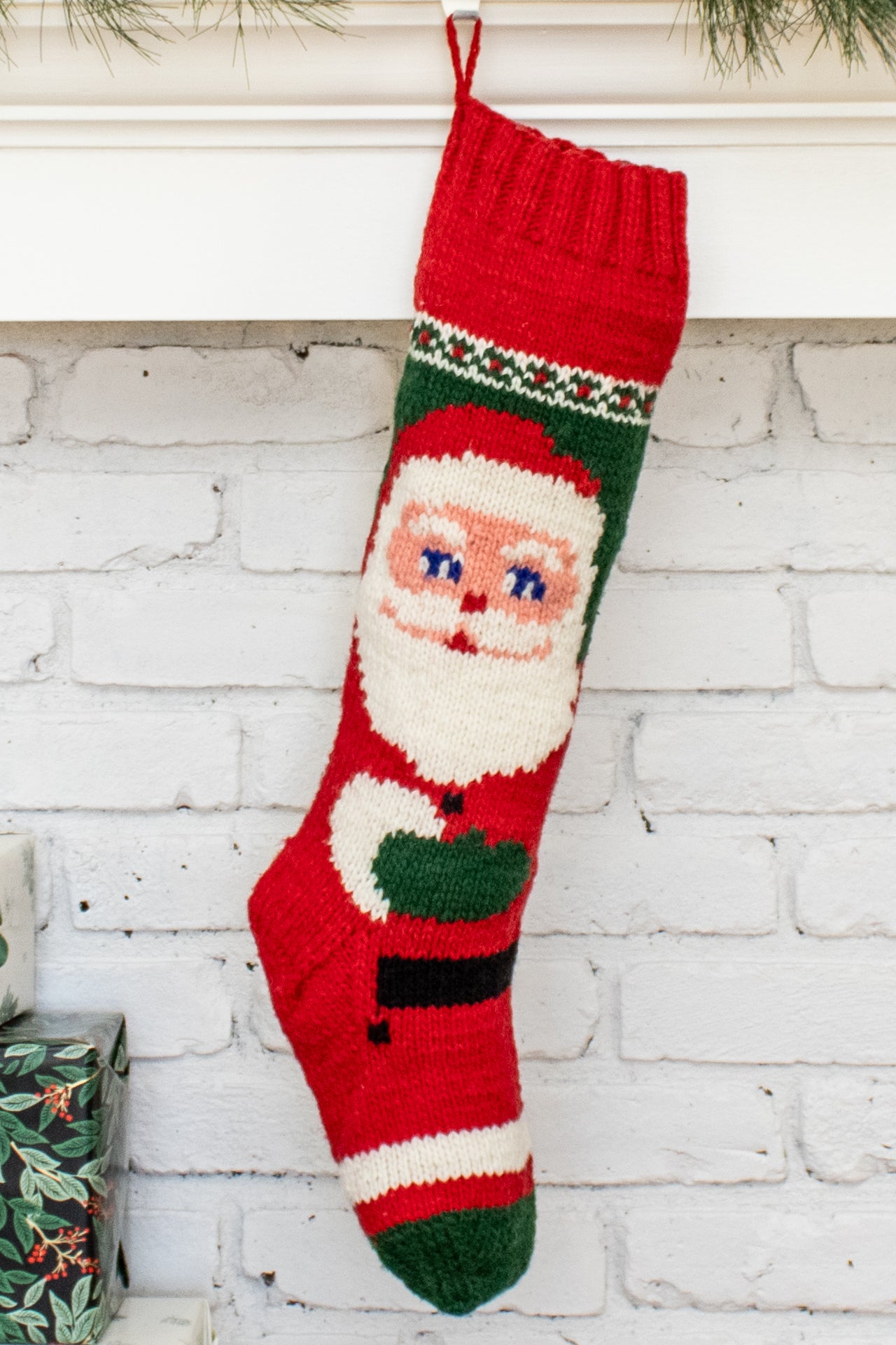 Mary Maxim Hand Knit Santa Christmas Stocking