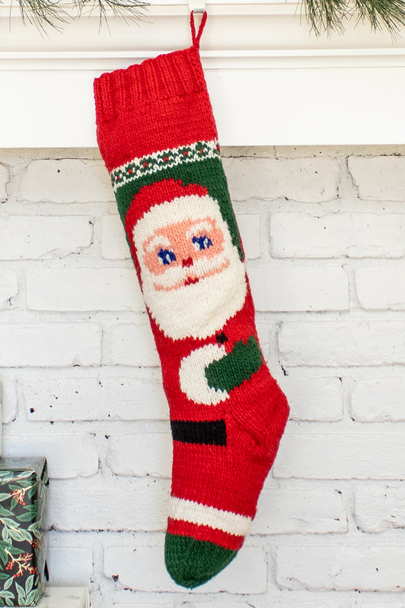 Mary Maxim Hand Knit Santa Christmas Stocking