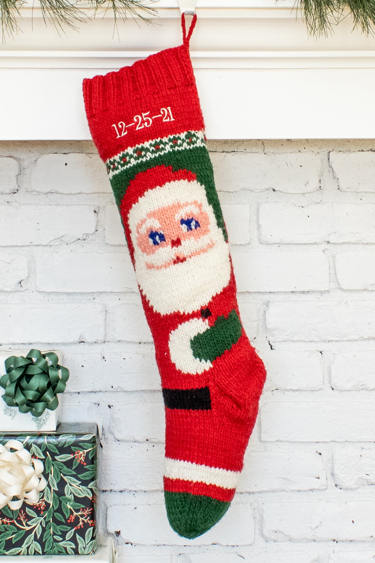 Mary Maxim Hand Knit Santa Christmas Stocking