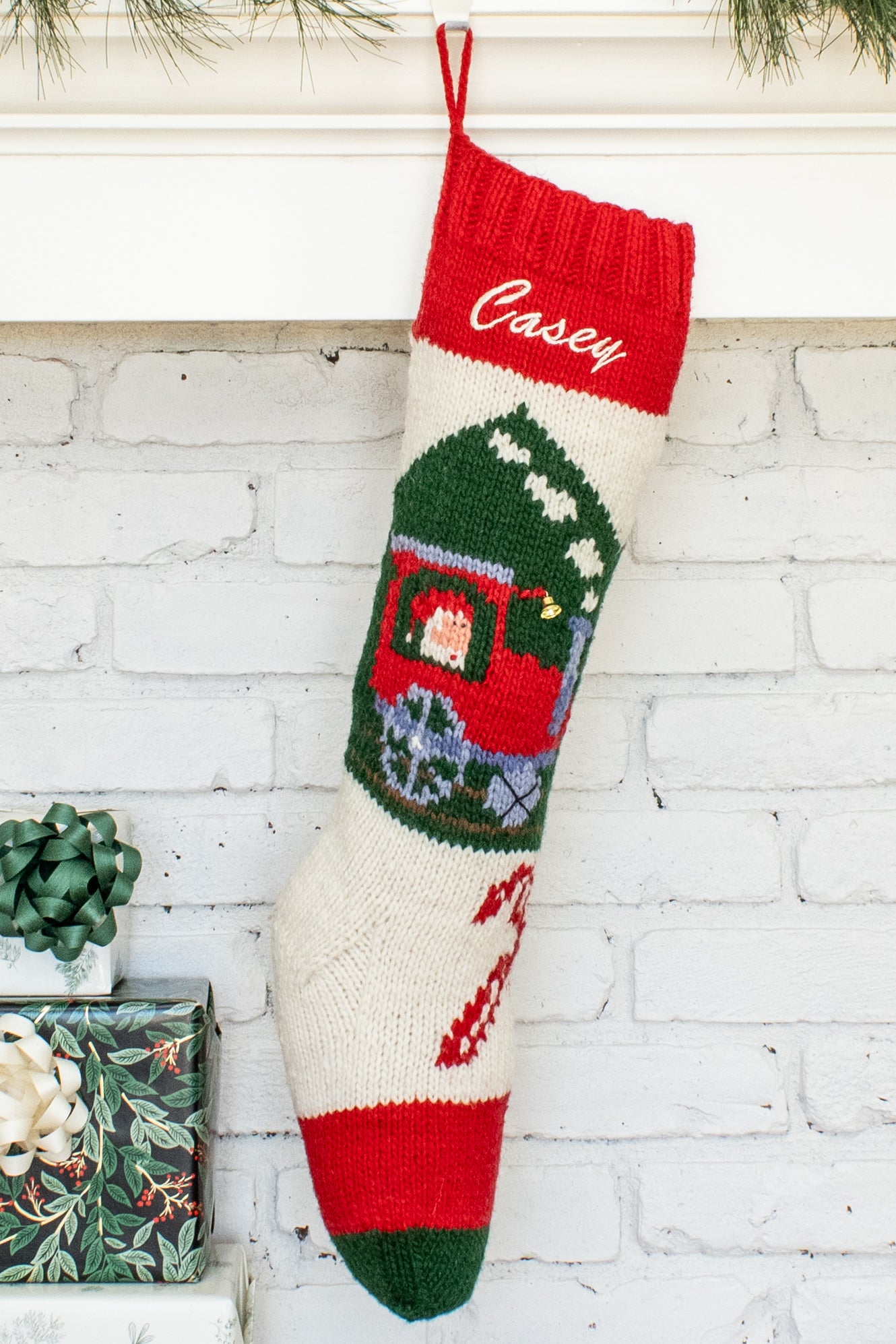 Bernat Hand Knit Personalized Christmas Train Stocking