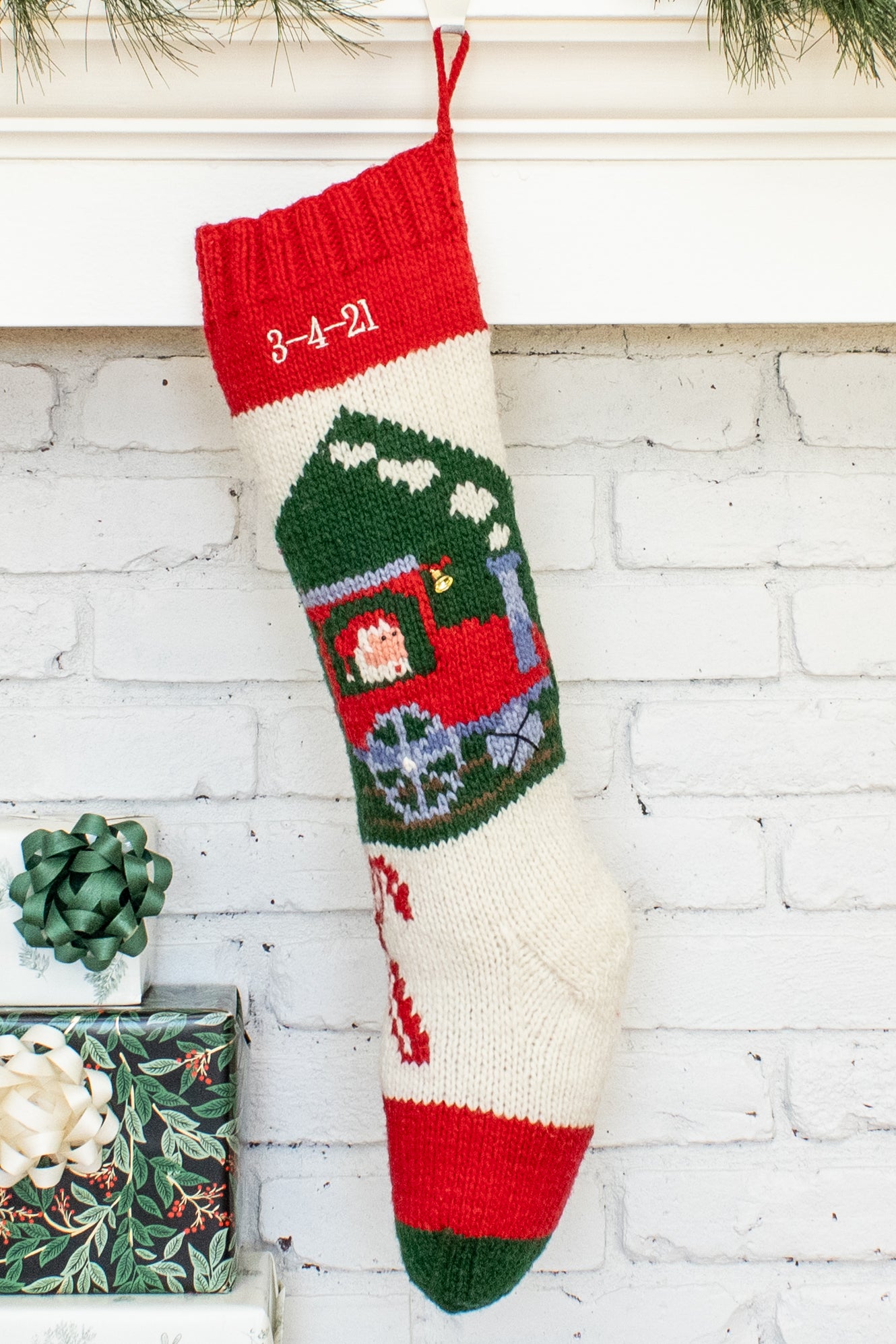 Bernat Hand Knit Personalized Christmas Train Stocking