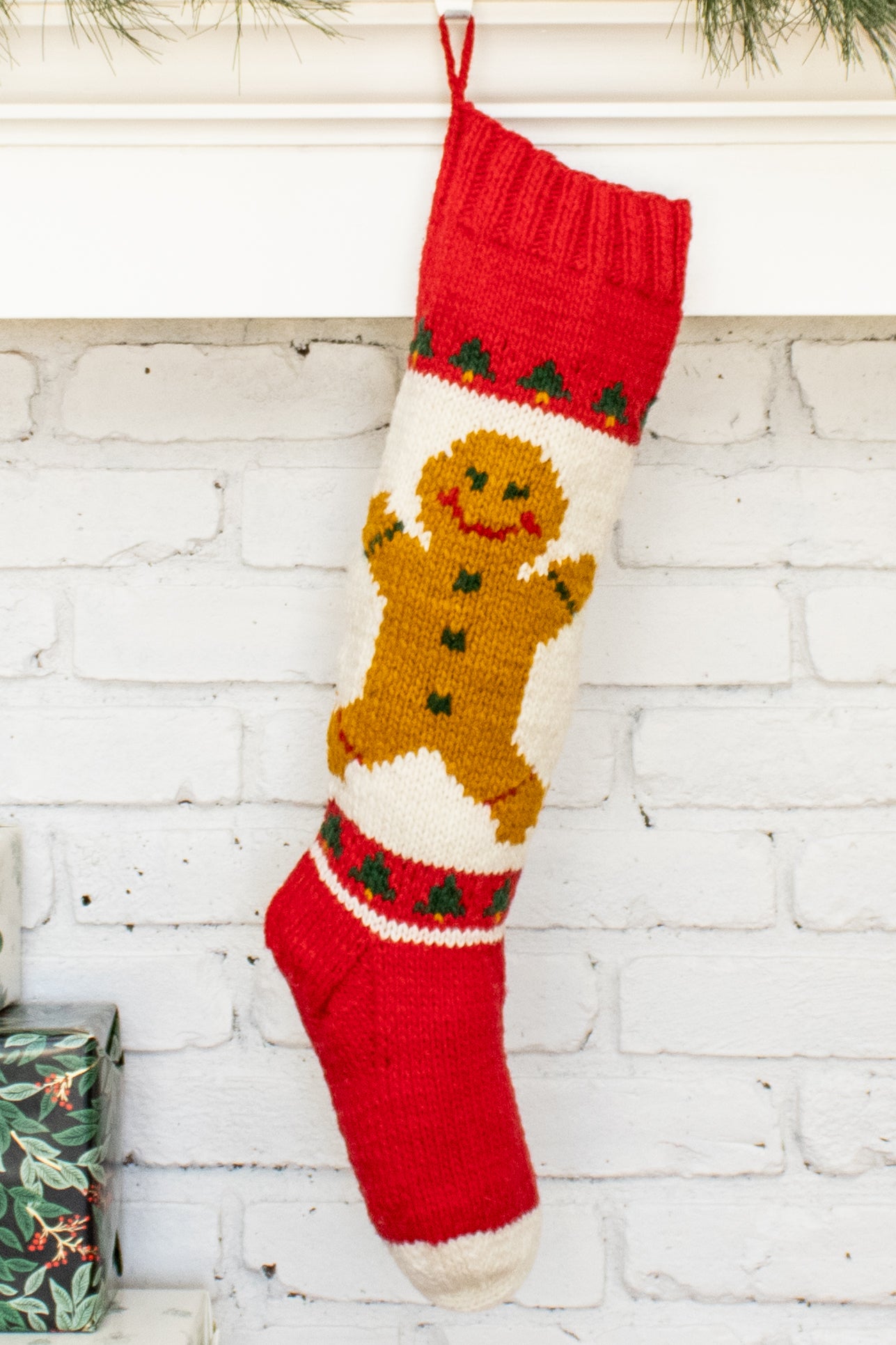 Gingerbread Boy Hand Knit Christmas Stocking