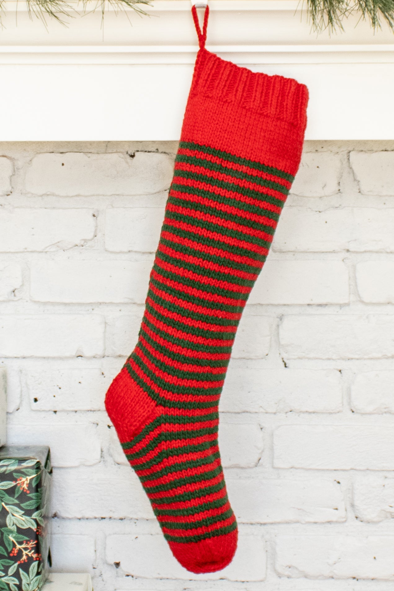 Green & Red Striped Christmas Stocking