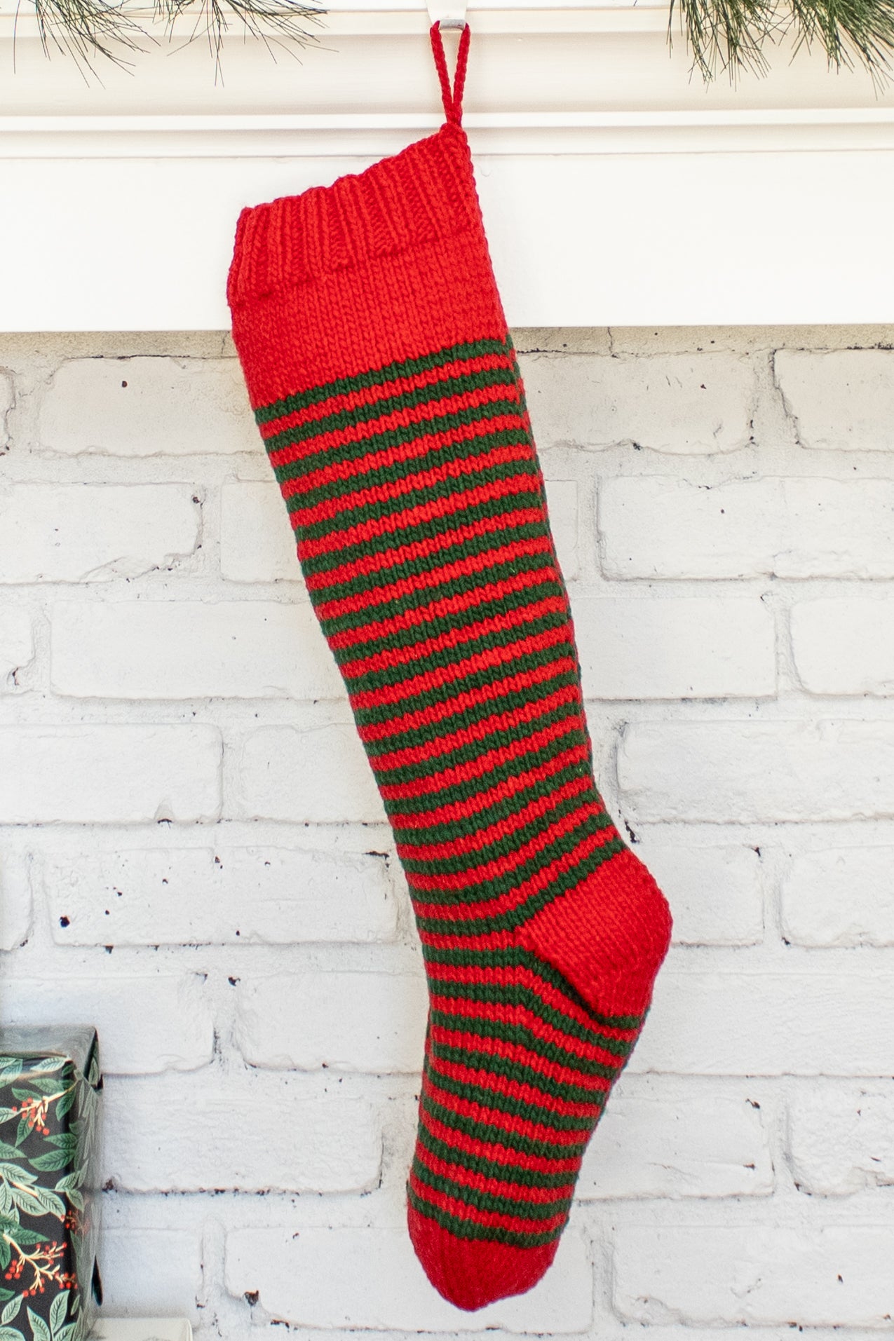 Green & Red Striped Christmas Stocking
