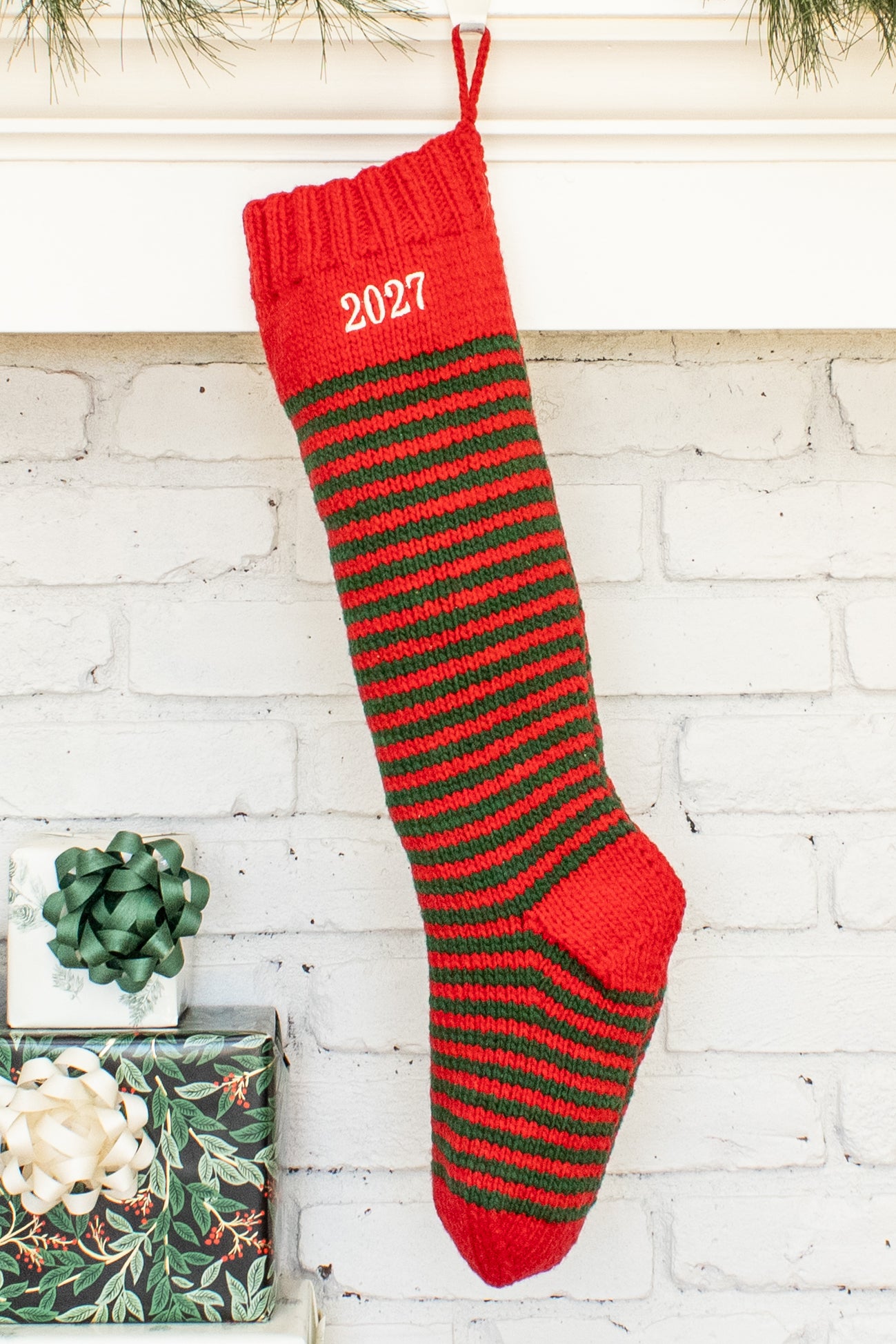 Green & Red Striped Christmas Stocking