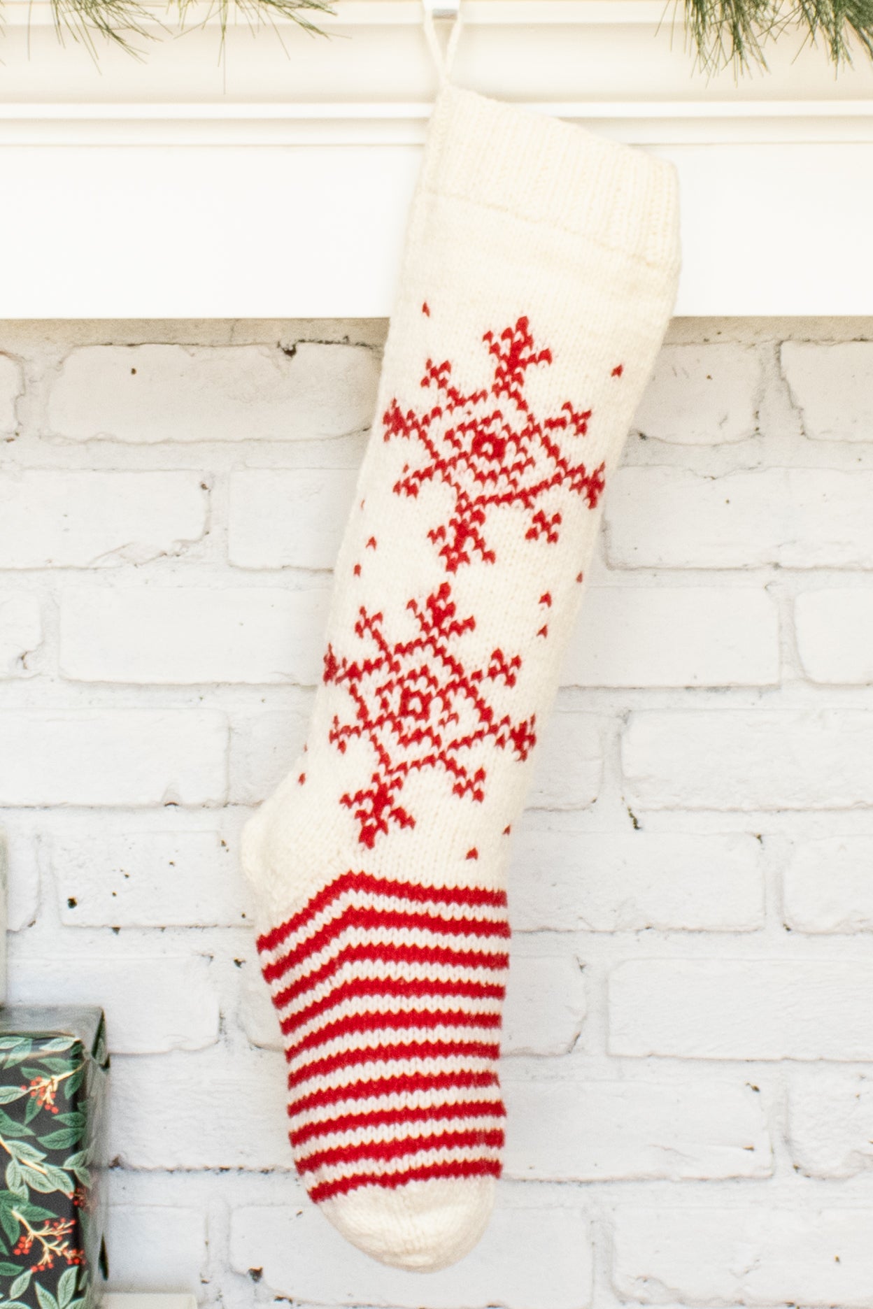 White and Red Snowflake Personalized Christmas Stocking