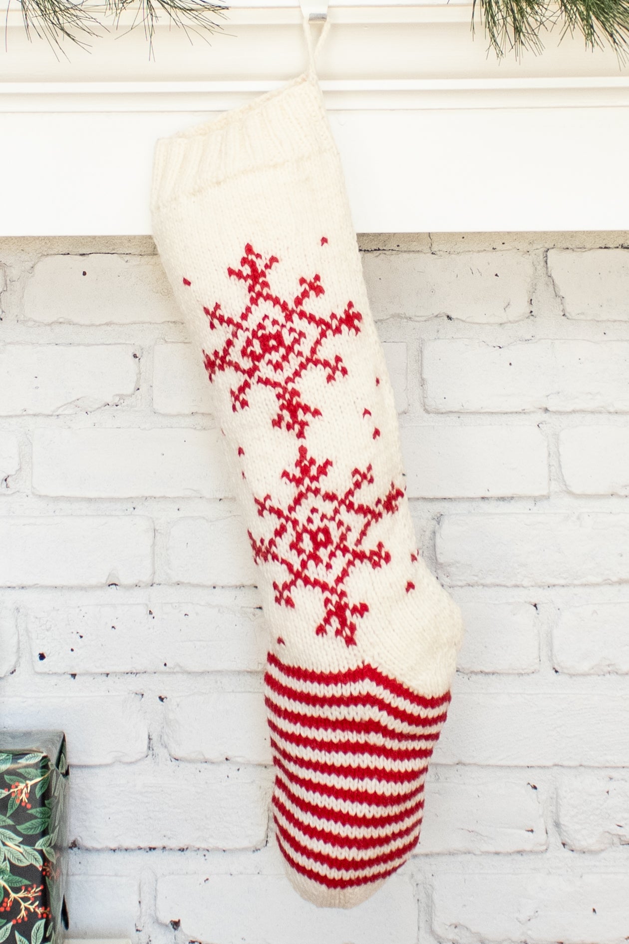 White and Red Snowflake Personalized Christmas Stocking