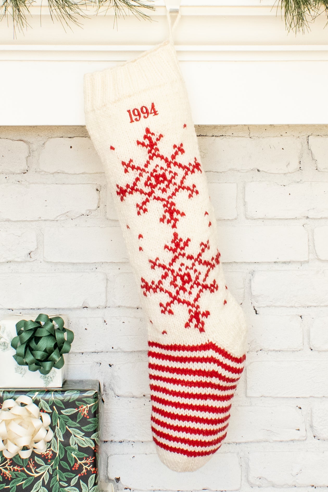 White and Red Snowflake Personalized Christmas Stocking