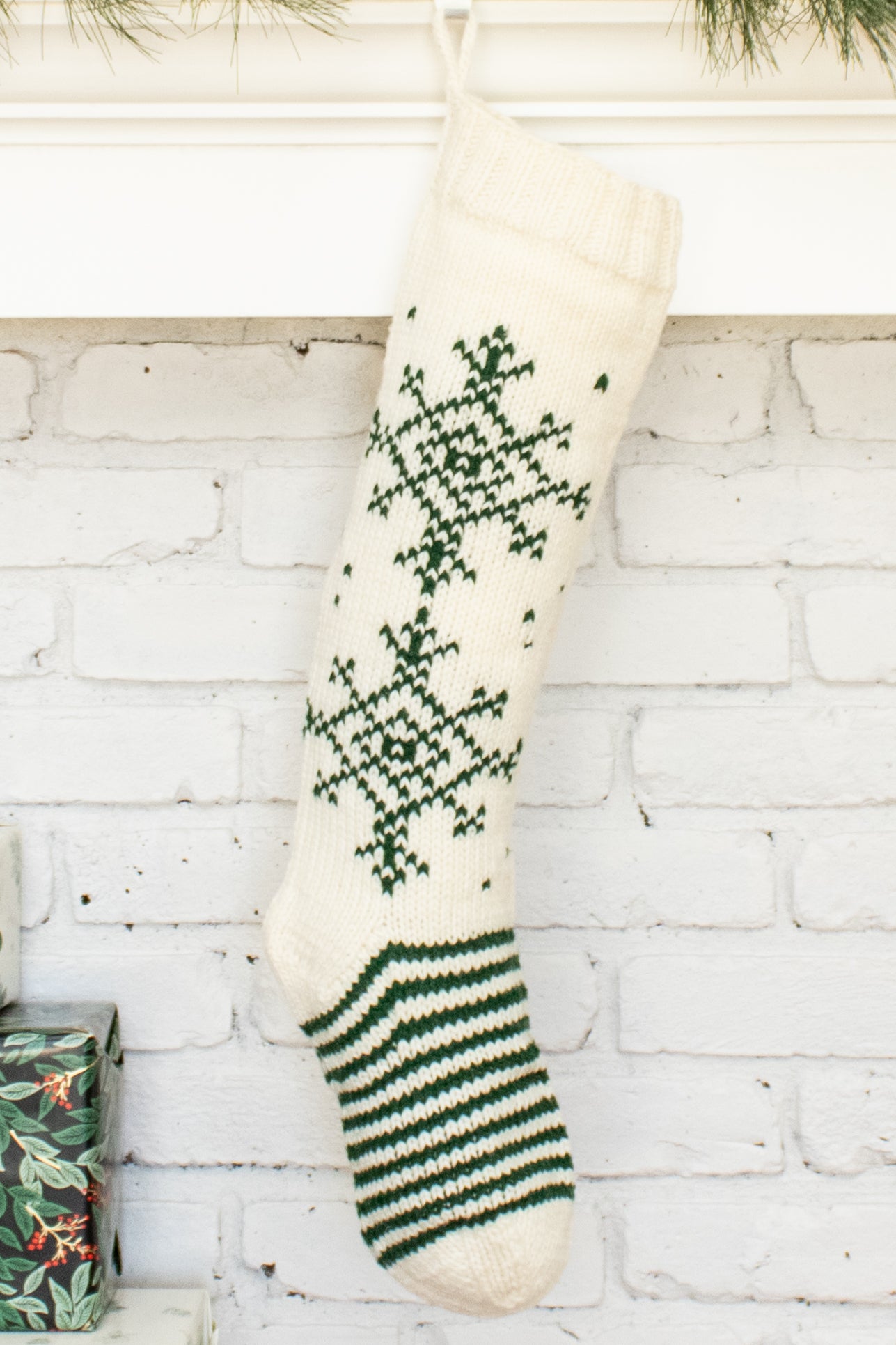 White and Green Snowflake Personalized Christmas Stocking