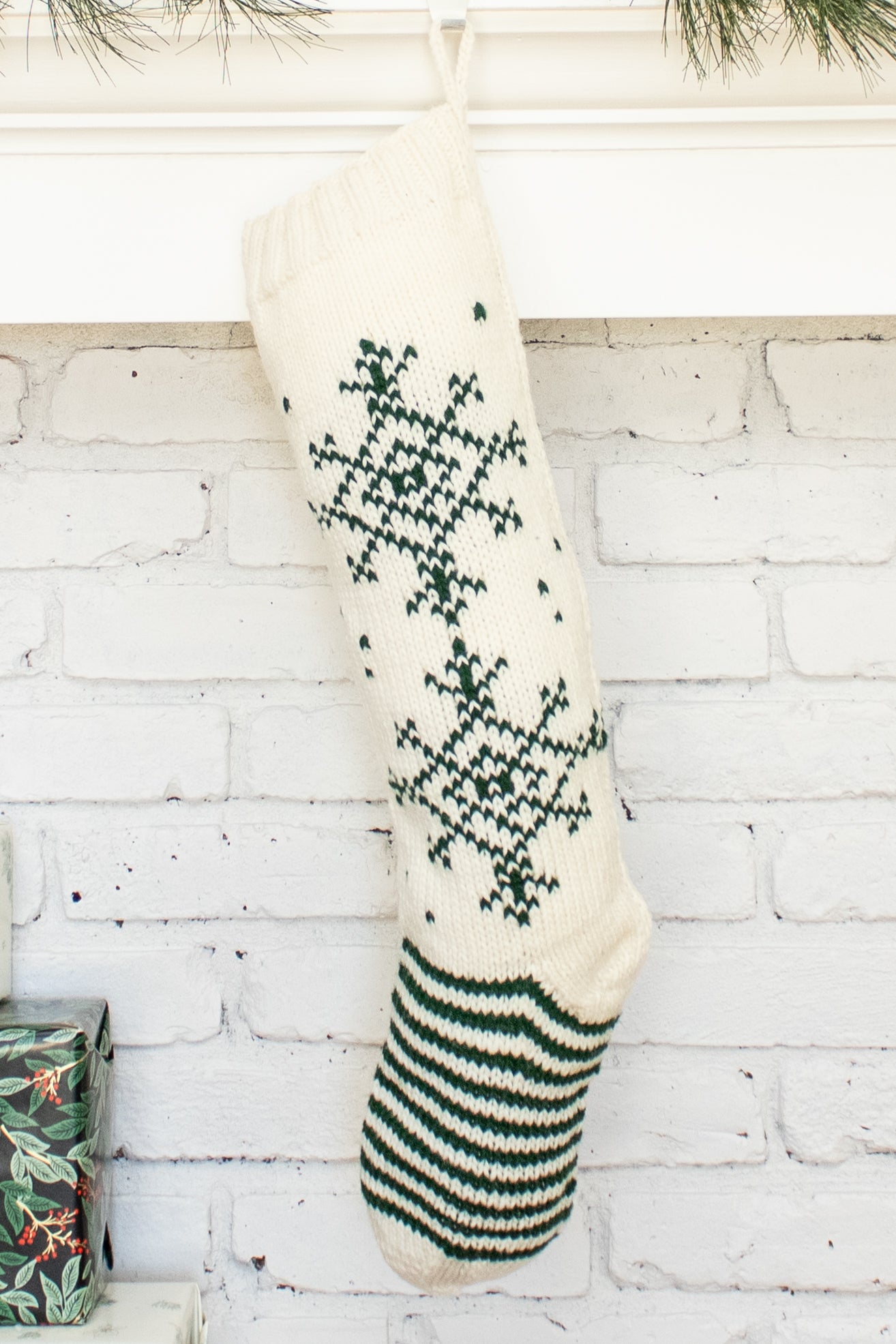 White and Green Snowflake Personalized Christmas Stocking