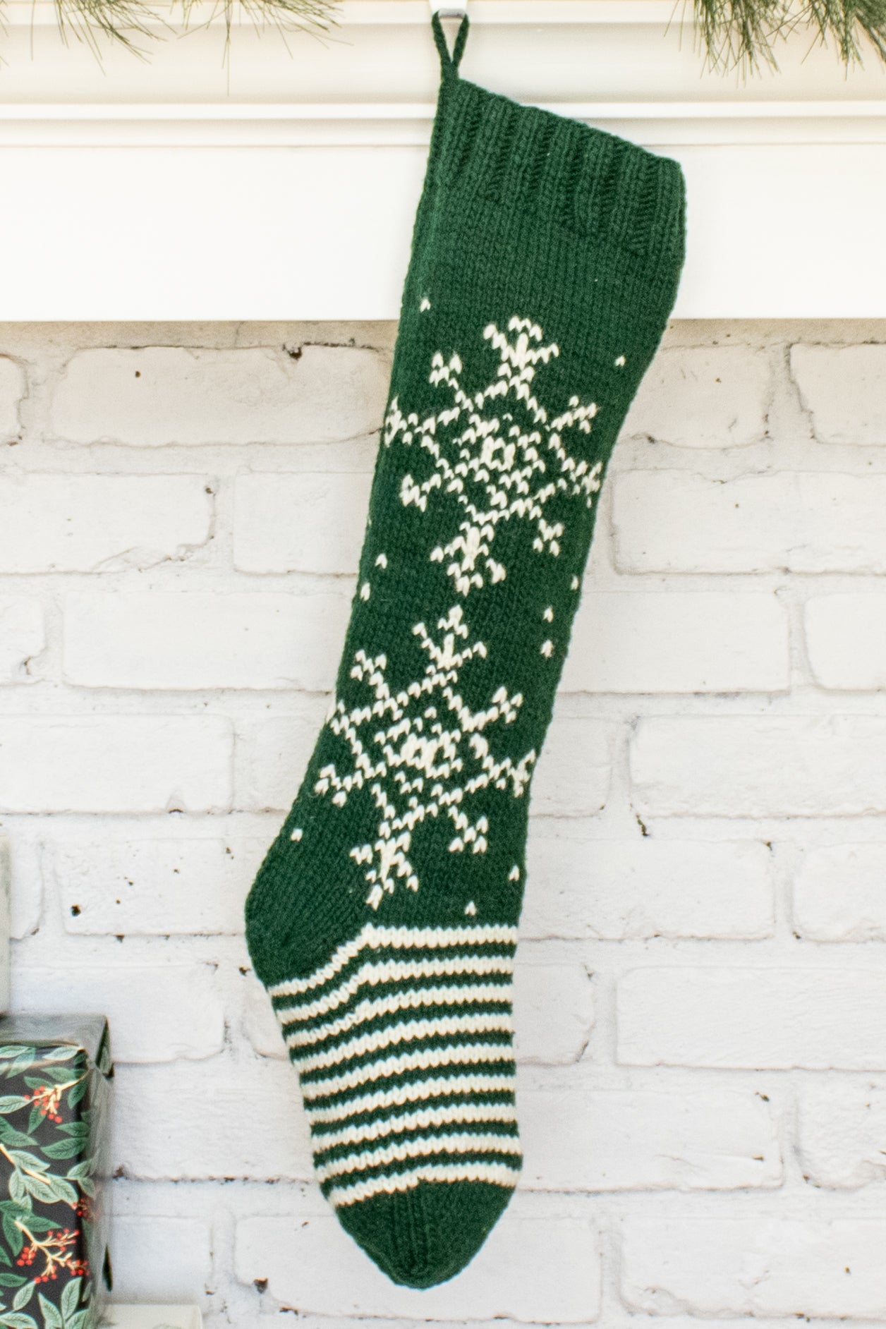 Green and White Snowflake Personalized Christmas Stocking