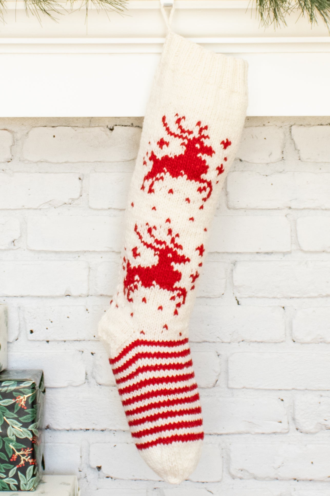 White and Red Deer Personalized Christmas Stocking